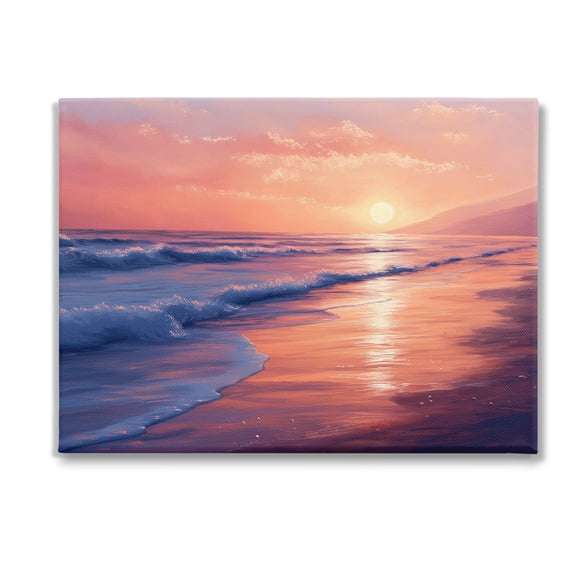 Stupell Industries Sunset over Beach Waves Landscape Photography Gallery Wrapped Canvas Art Print Wall Art, 40 x 30