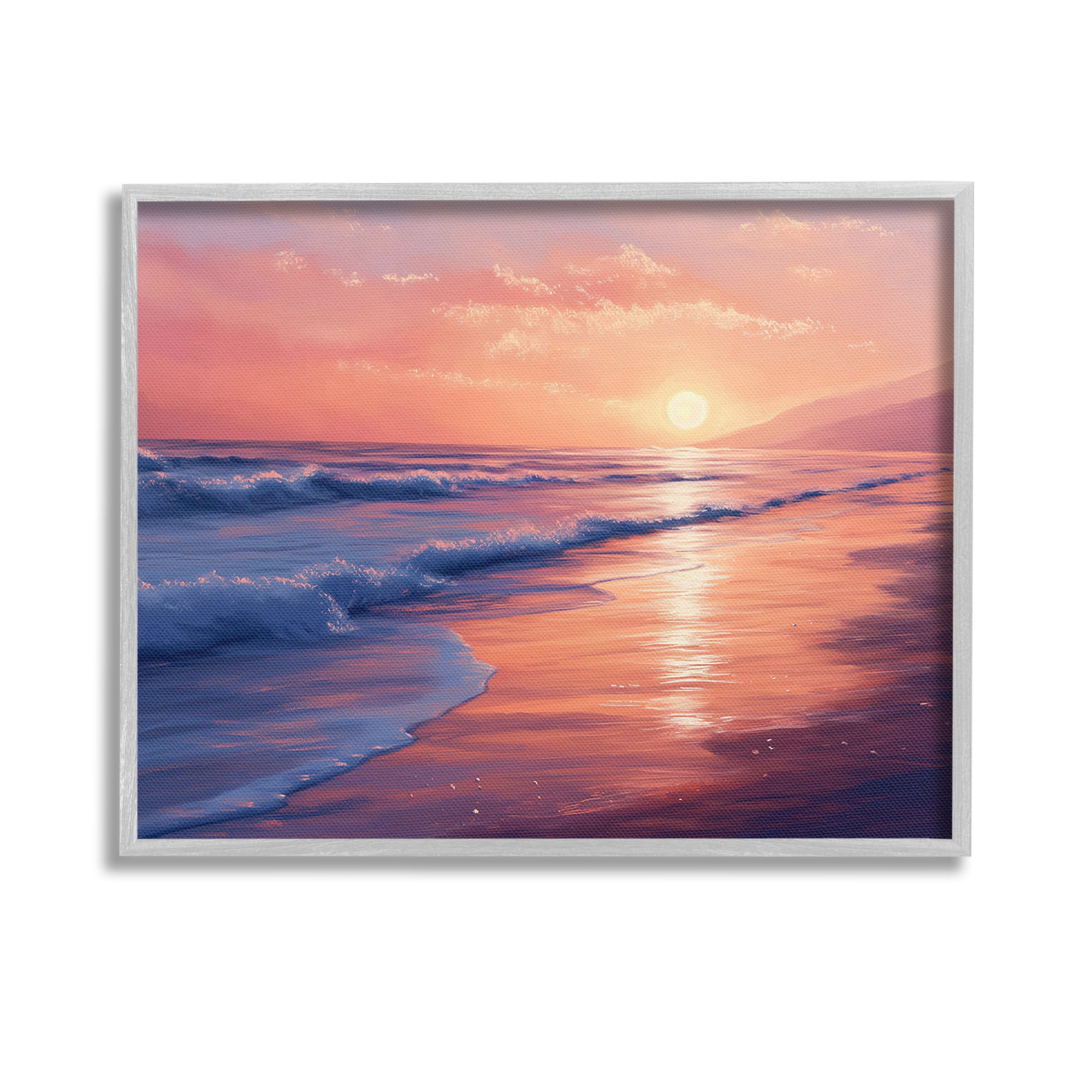 Stupell Industries Sunset over Beach Waves Landscape Photography Gray ...