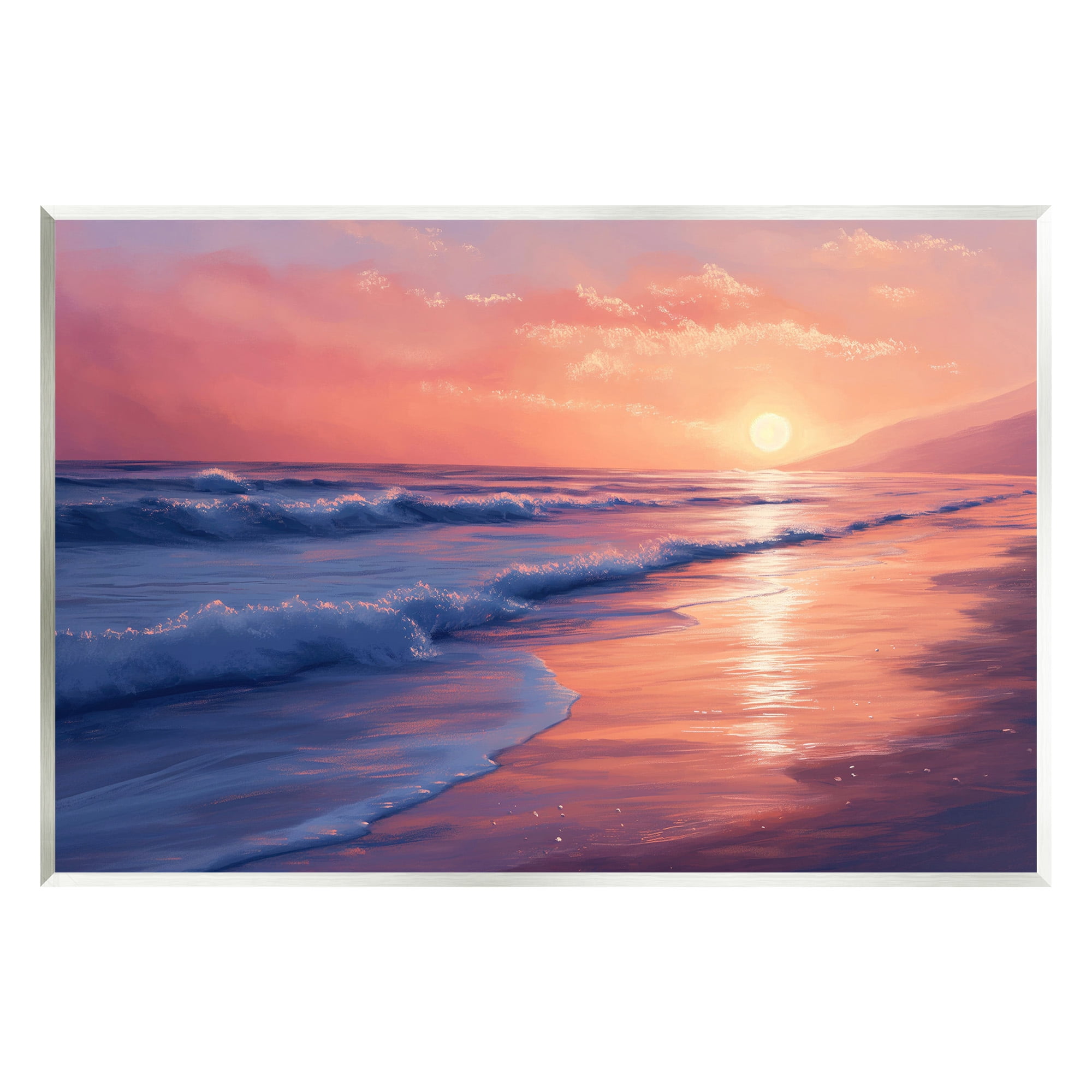 Stupell Industries Sunset over Beach Waves Landscape Photography Unframed Art Print Wall Art, 19 x 13