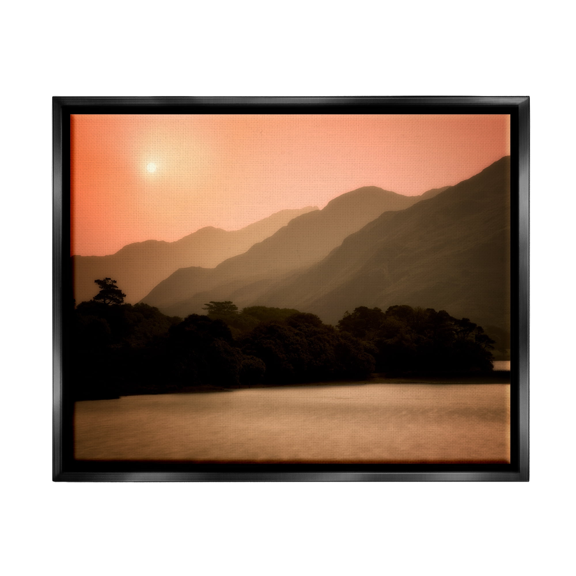 Stupell Industries Sunset over Mountain Peaks Nature Photography Black Floater Framed Art Print Wall Art, 21 x 17