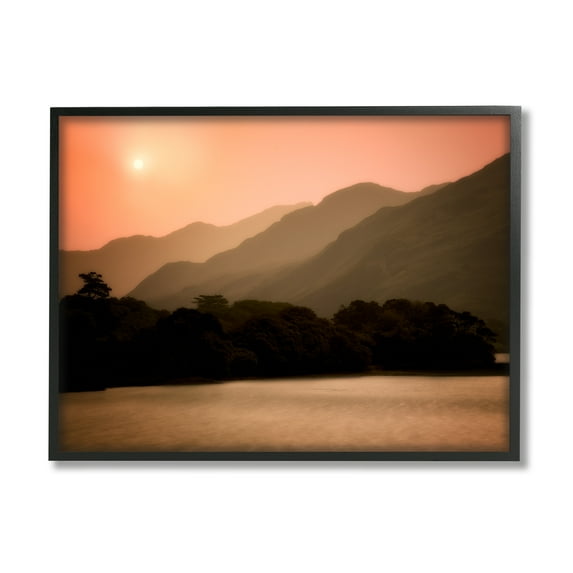 Stupell Industries Sunset over Mountain Peaks Nature Photography Black Framed Art Print Wall Art, 20 x 16