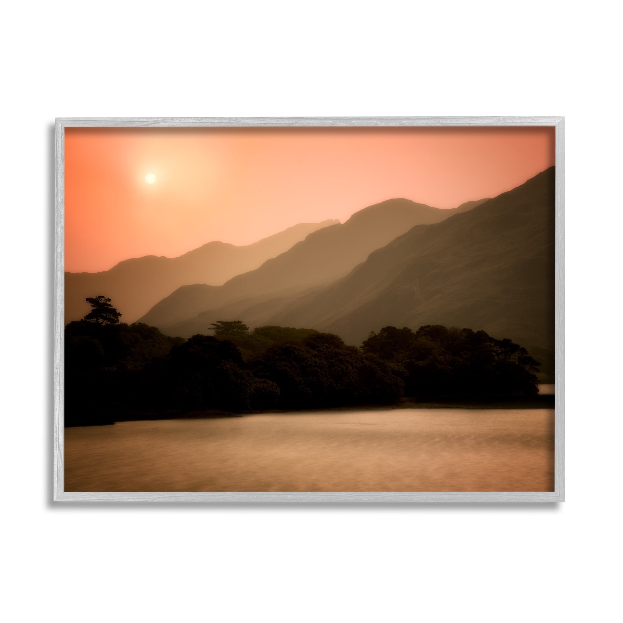 Stupell Industries Sunset over Mountain Peaks Nature Photography Gray Framed Art Print Wall Art, 30 x 24
