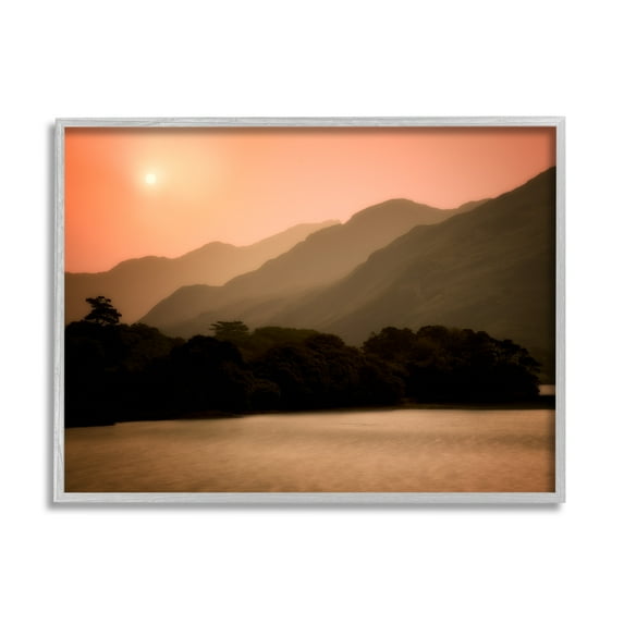Stupell Industries Sunset over Mountain Peaks Nature Photography Gray Framed Art Print Wall Art, 30 x 24