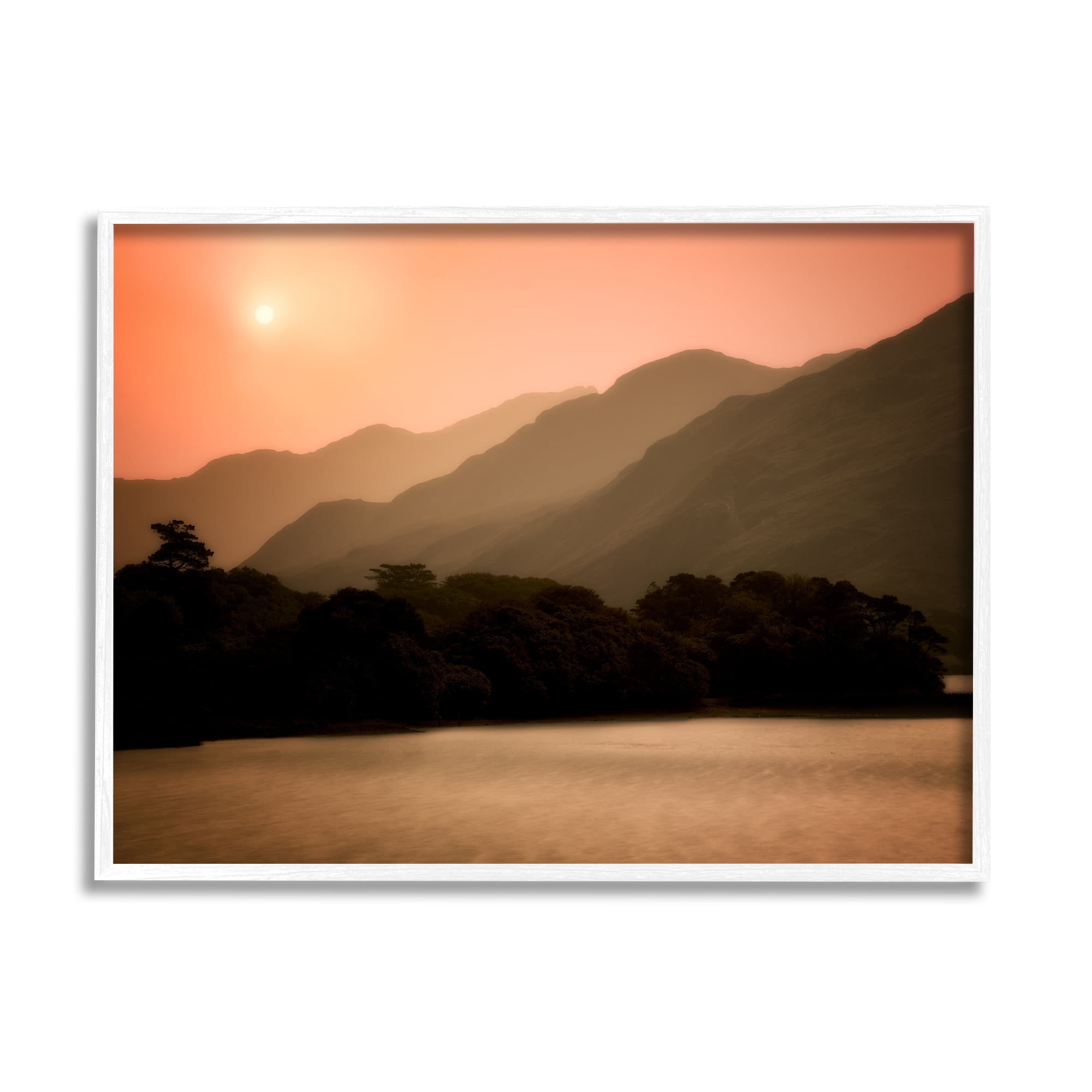 Sunset Over Mountain Peaks White Framed Canvas Print, 14 x 11