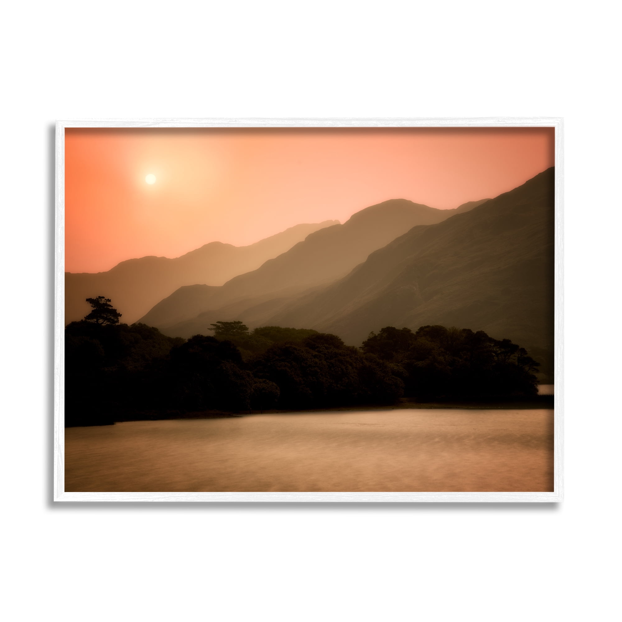 Stupell Industries Sunset over Mountain Peaks Nature Photography White Framed Art Print Wall Art, 30 x 24