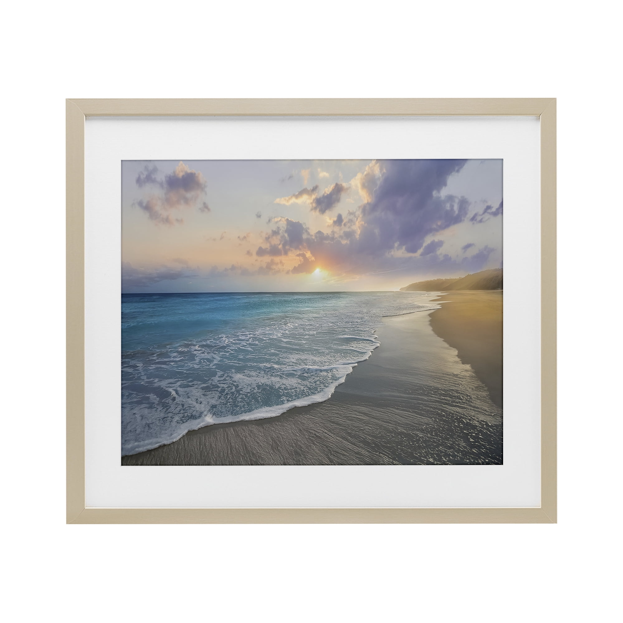 Stupell Industries Sunset over Tranquil Coast Birch Framed Print Under Glass, design by Mike Calascibetta