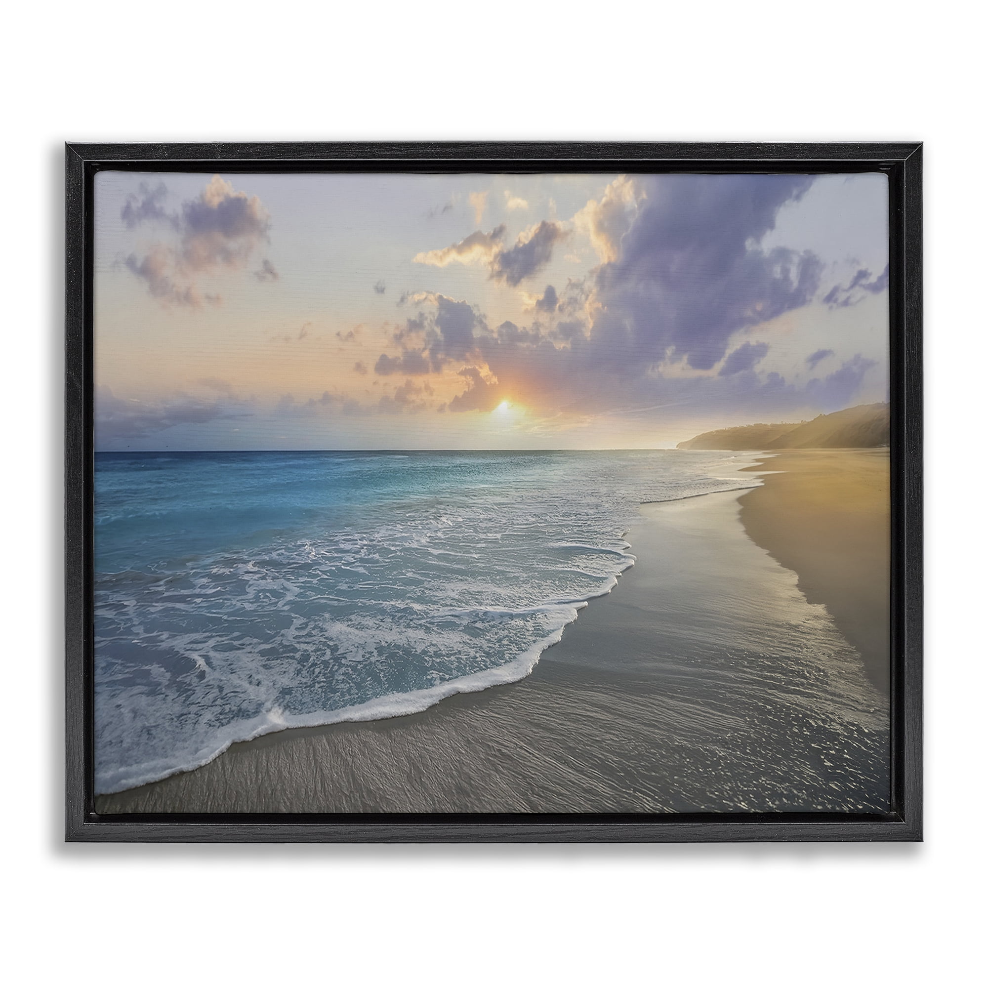 Stupell Industries Sunset over Tranquil Coast Black Framed Floater Canvas Wall Art, design by Mike Calascibetta