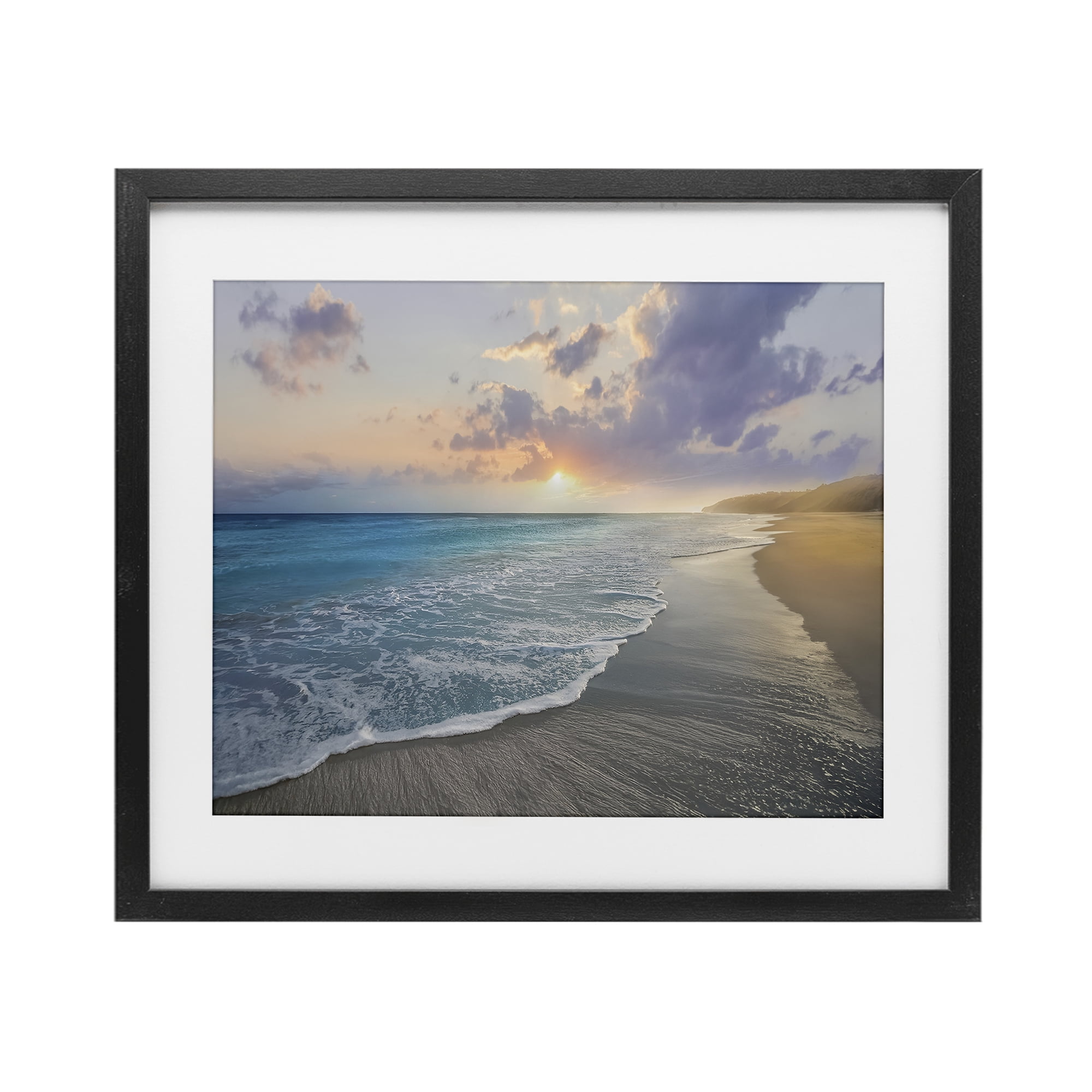 Stupell Industries Sunset over Tranquil Coast Black Framed Print Under Glass, design by Mike Calascibetta