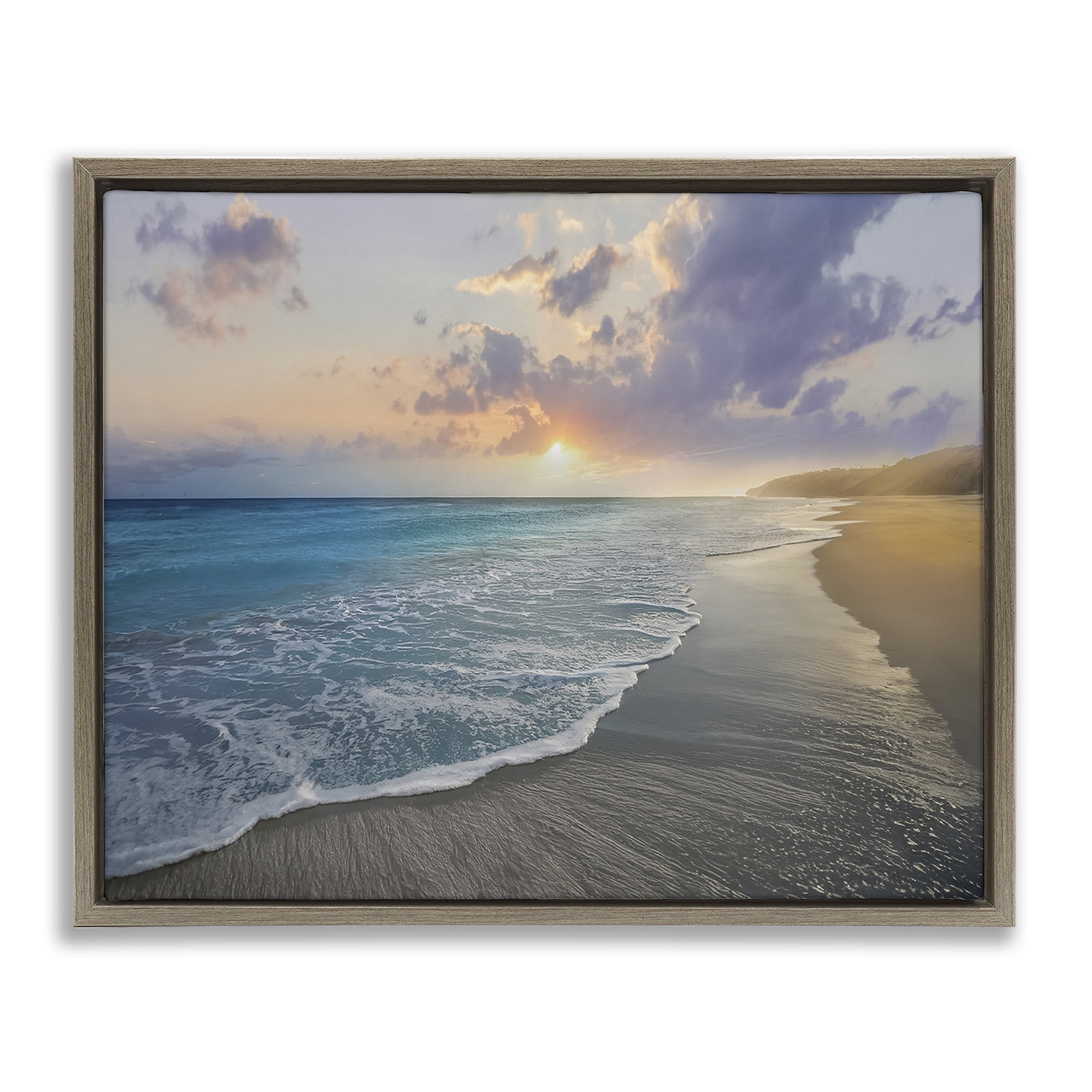 Stupell Industries Sunset over Tranquil Coast Brown Framed Floater Canvas Wall Art, design by Mike Calascibetta