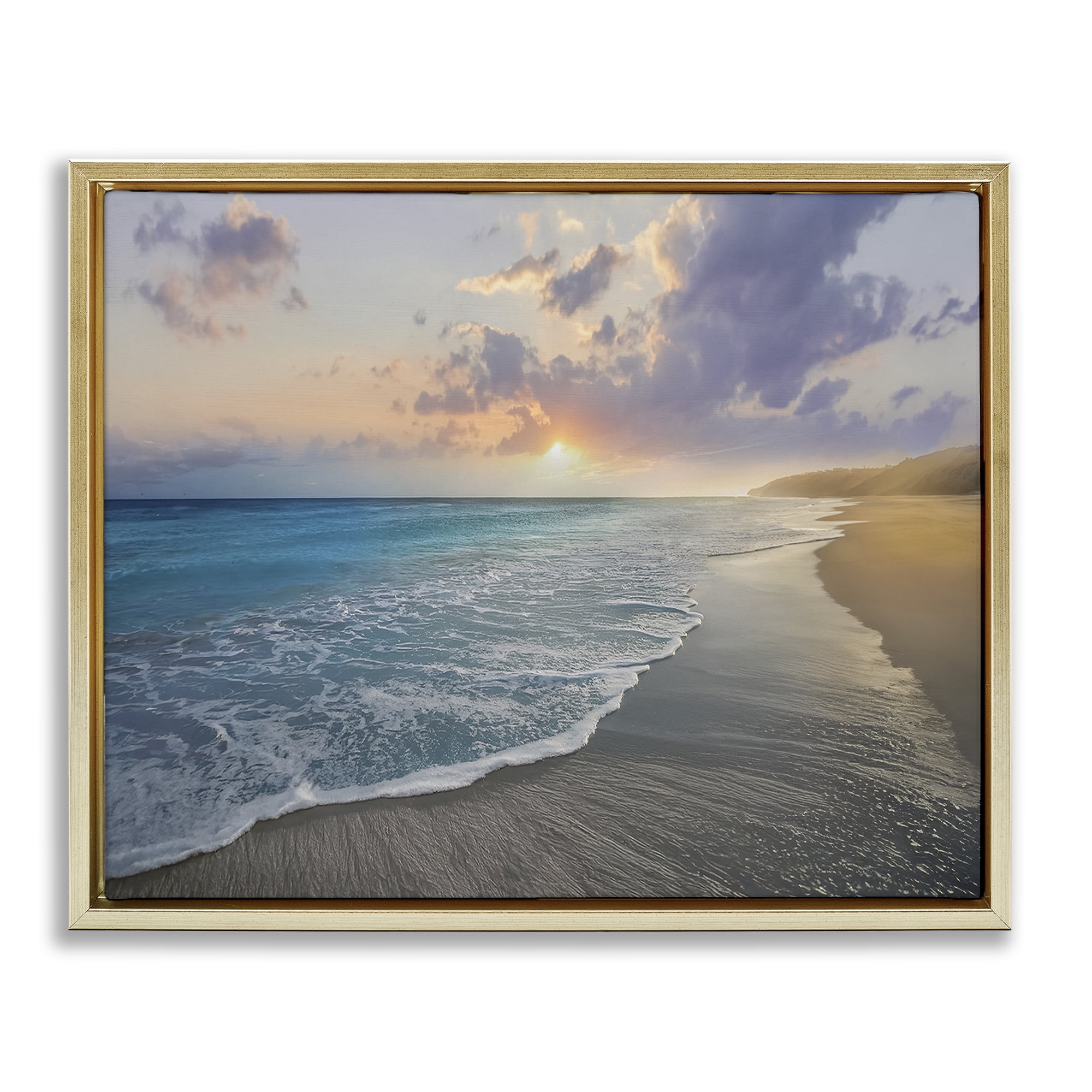 Stupell Industries Sunset over Tranquil Coast Gold Framed Floater Canvas Wall Art, design by Mike Calascibetta