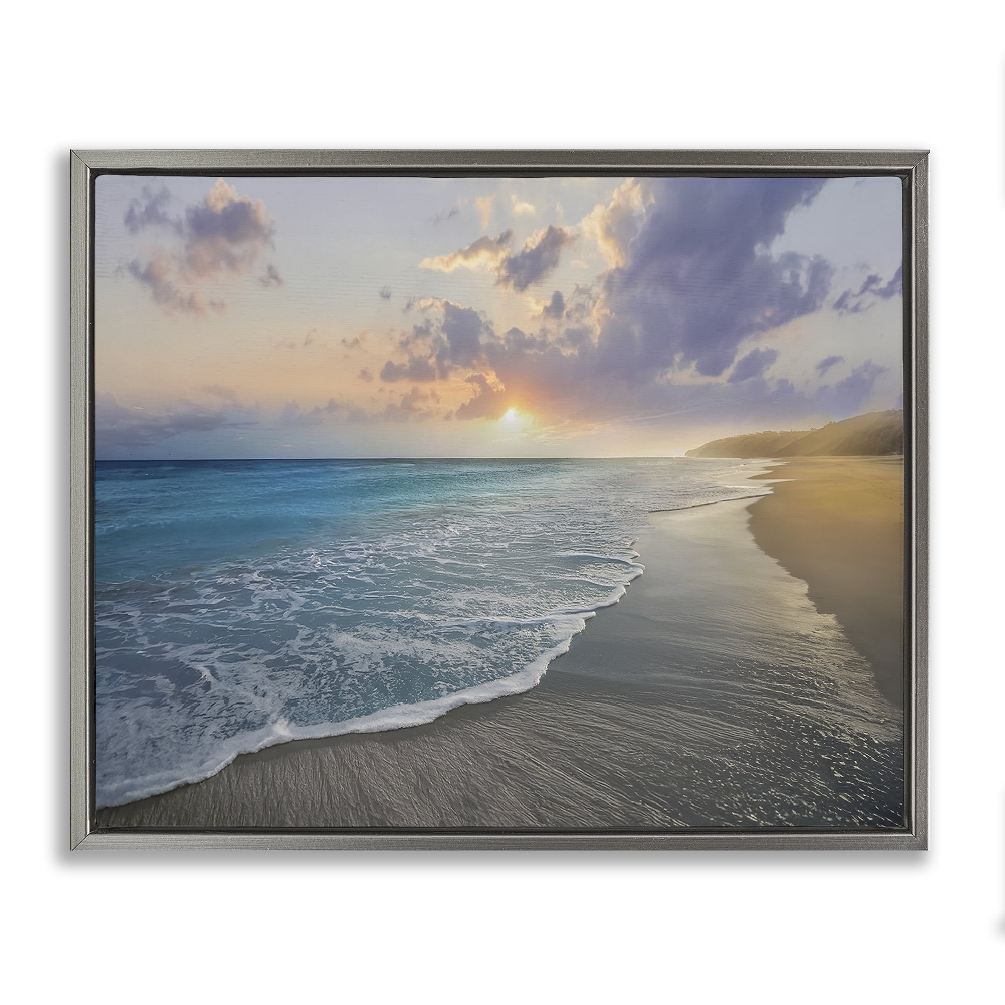 Stupell Industries Sunset over Tranquil Coast Gray Framed Floater Canvas Wall Art, design by Mike Calascibetta