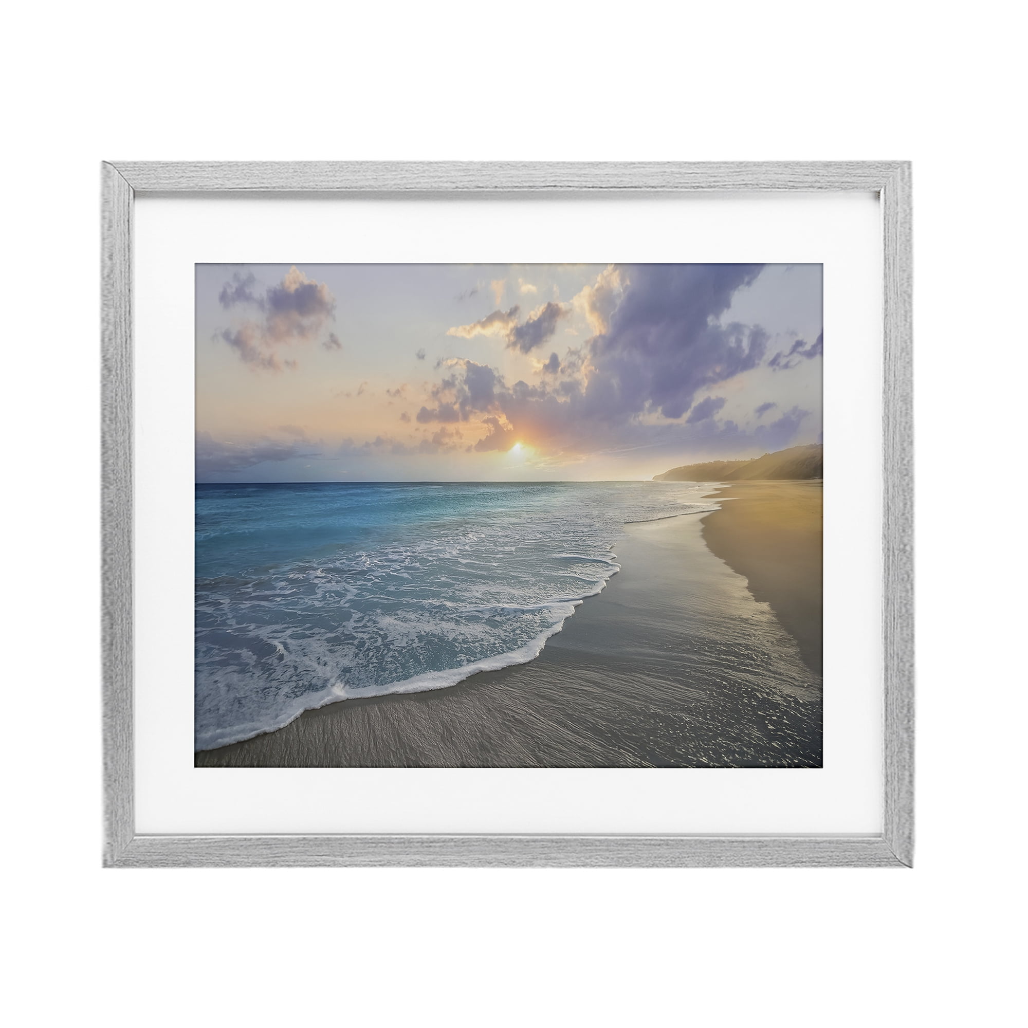 Stupell Industries Sunset over Tranquil Coast Gray Framed Print Under Glass, design by Mike Calascibetta
