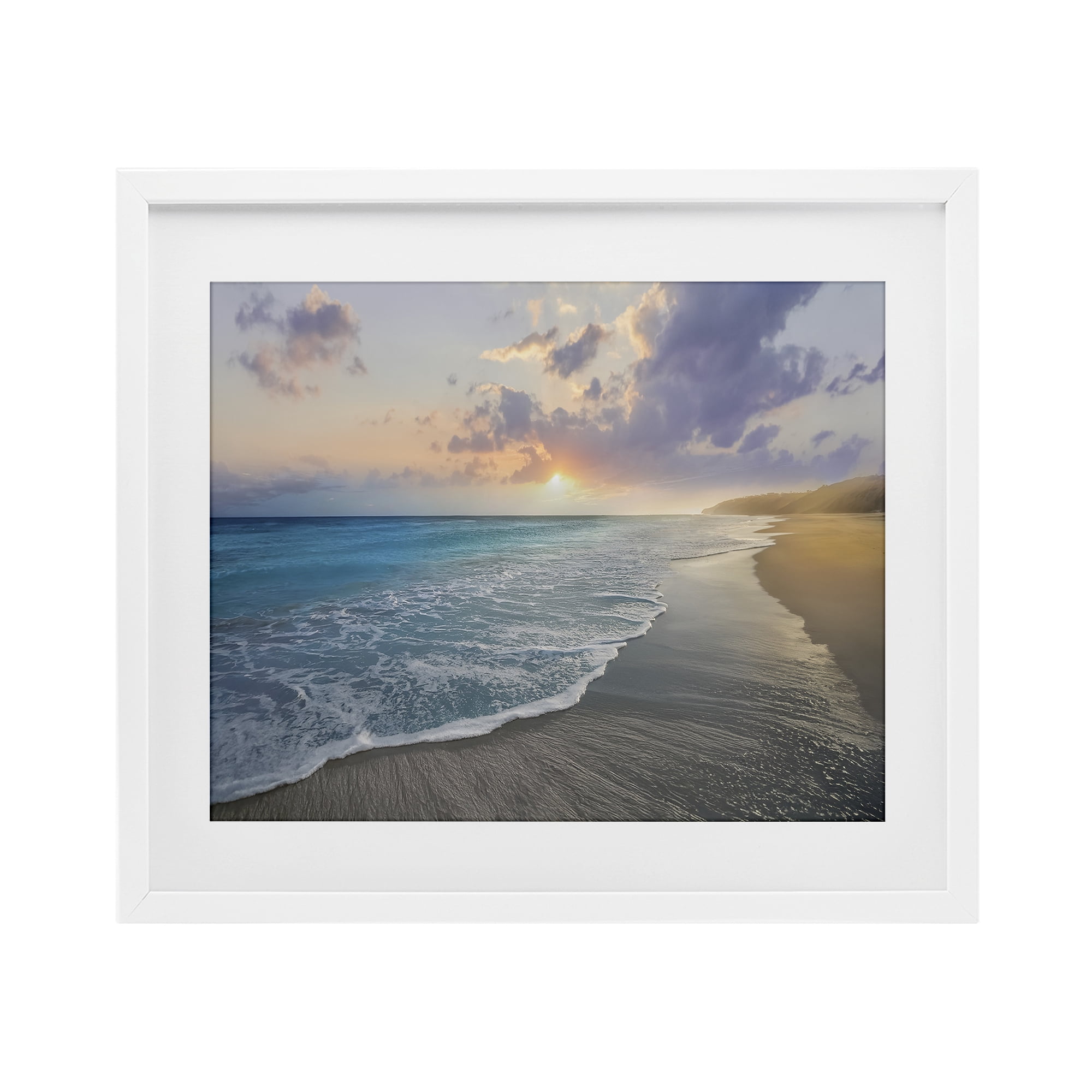 Stupell Industries Sunset over Tranquil Coast White Framed Print Under Glass, design by Mike Calascibetta