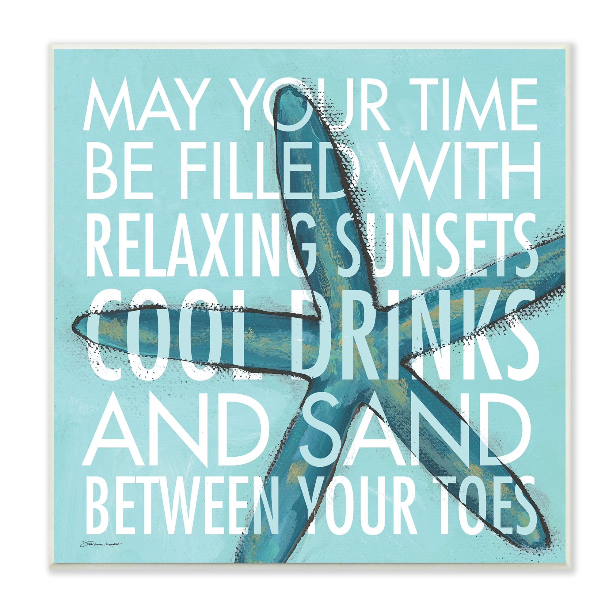 Stupell Industries Sunsets Cool Drinks Sand Beach Phrase Blue Starfish, 12 x 12, Design by Stephanie Workman Marrott