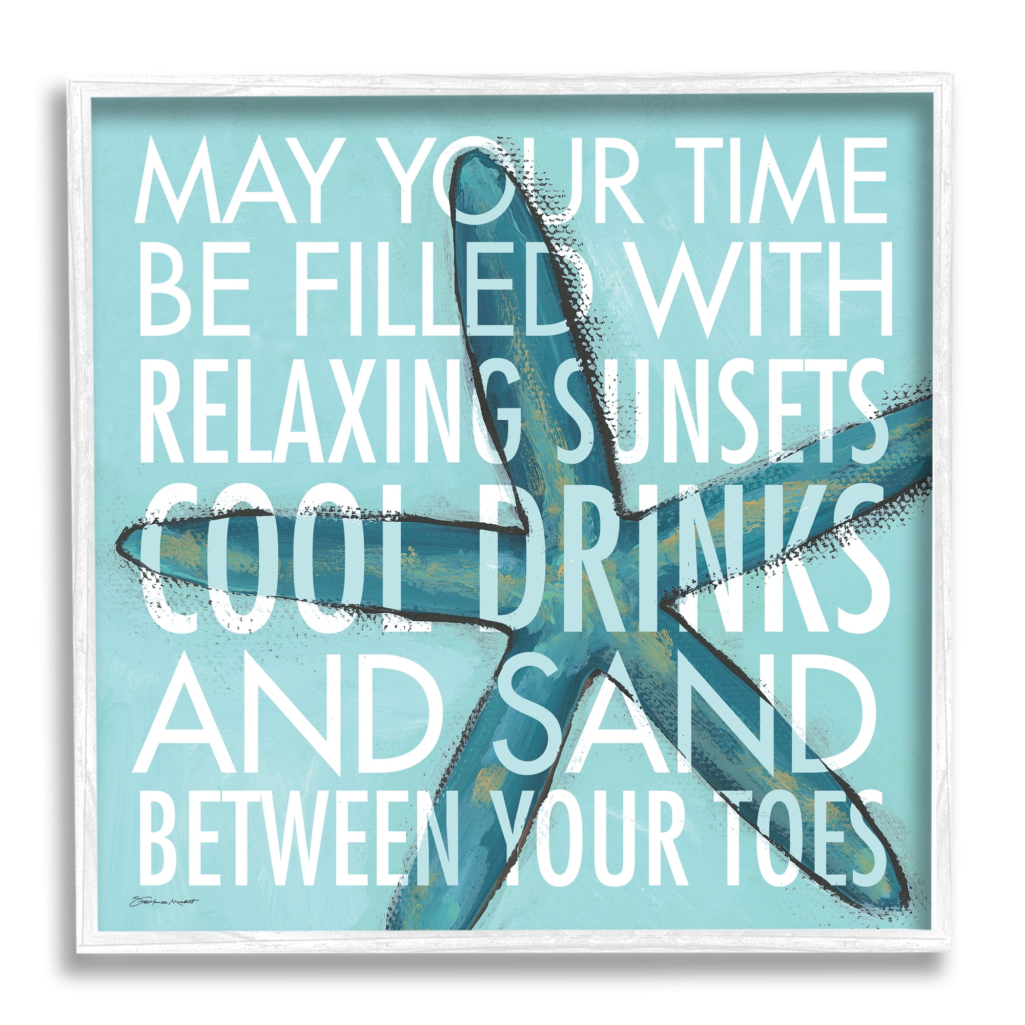 Stupell Industries Sunsets Cool Drinks Sand Beach Phrase Blue Starfish, 17 x 17, Design by Stephanie Workman Marrott