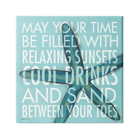 Stupell Industries Sunsets Cool Drinks Sand Beach Phrase Blue Starfish, 24 x 24, Design by Stephanie Workman Marrott
