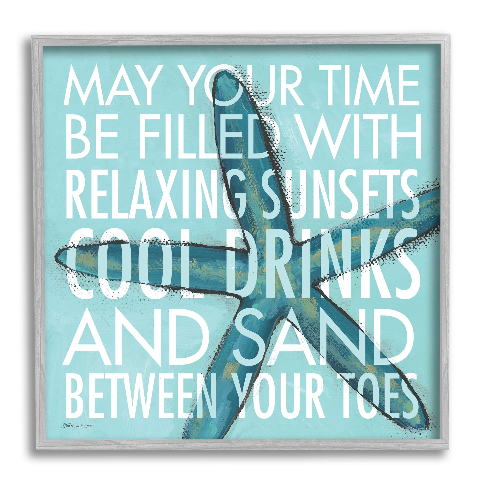 Stupell Industries Sunsets Cool Drinks Sand Beach Phrase Blue Starfish, 24 x 24, Design by Stephanie Workman Marrott