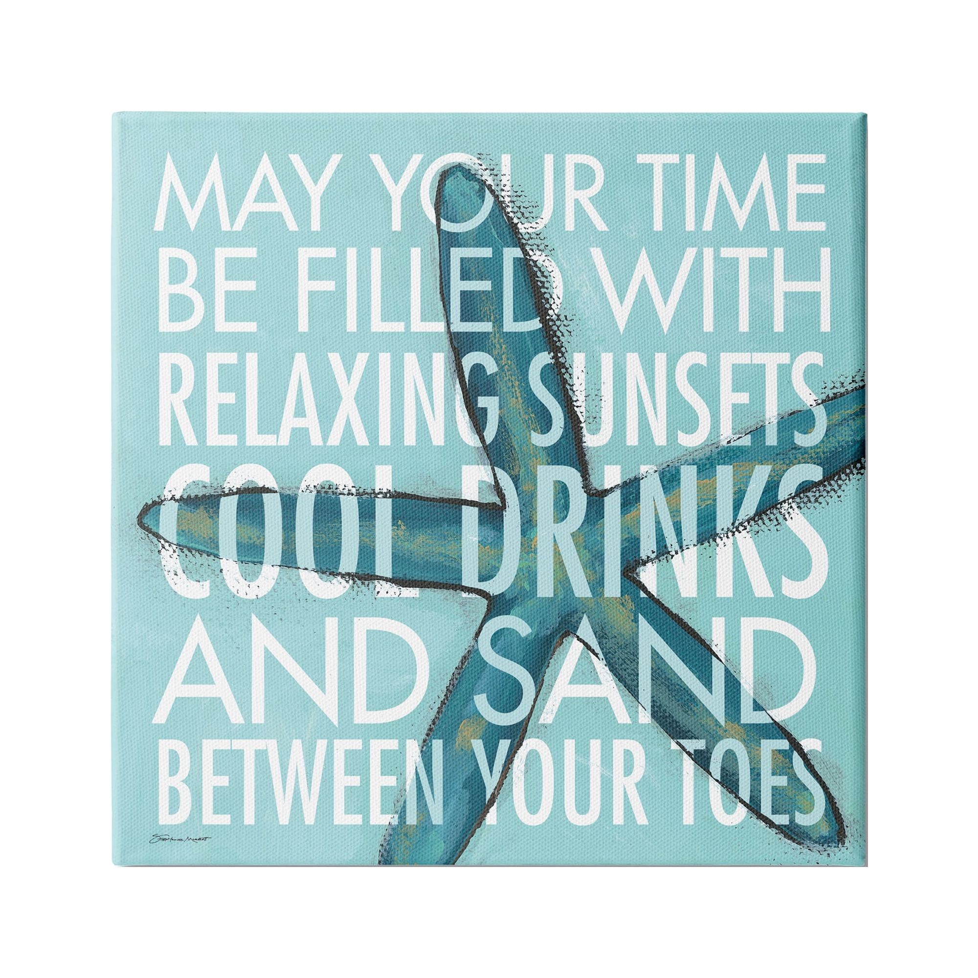 Stupell Industries Sunsets Cool Drinks Sand Beach Phrase Blue Starfish, 36 x 36, Design by Stephanie Workman Marrott