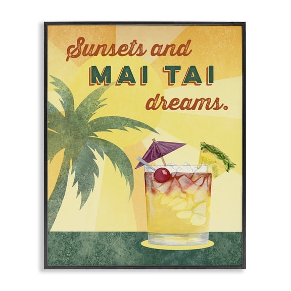 Stupell Industries Sunsets & Mai Tai Dreams Black Framed Giclee Art design by Brett Blumenthal, 14 x 11