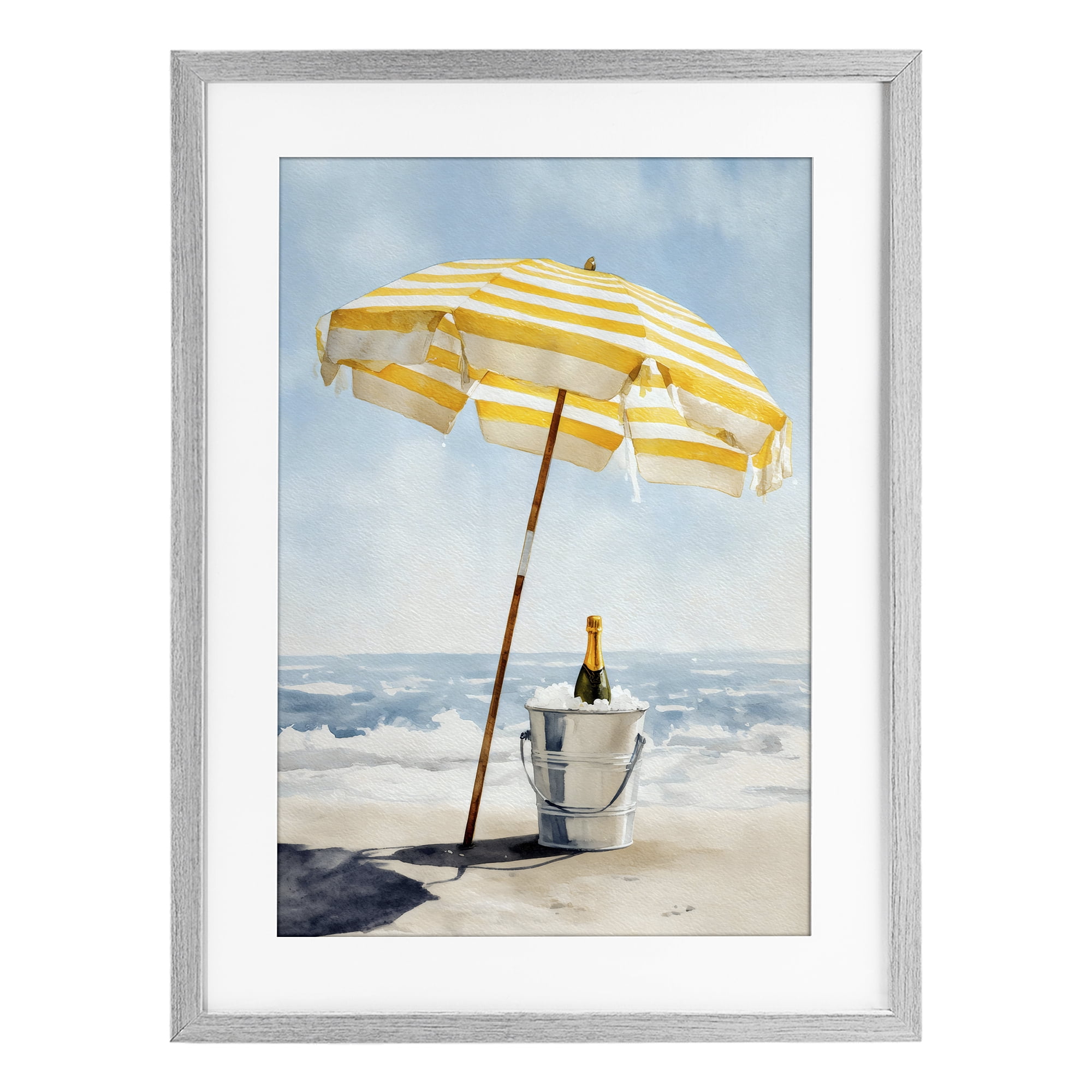 Stupell Industries Sunshine Celebration at Seaside Gray Framed Print Under Glass, design by Petal Prints Design