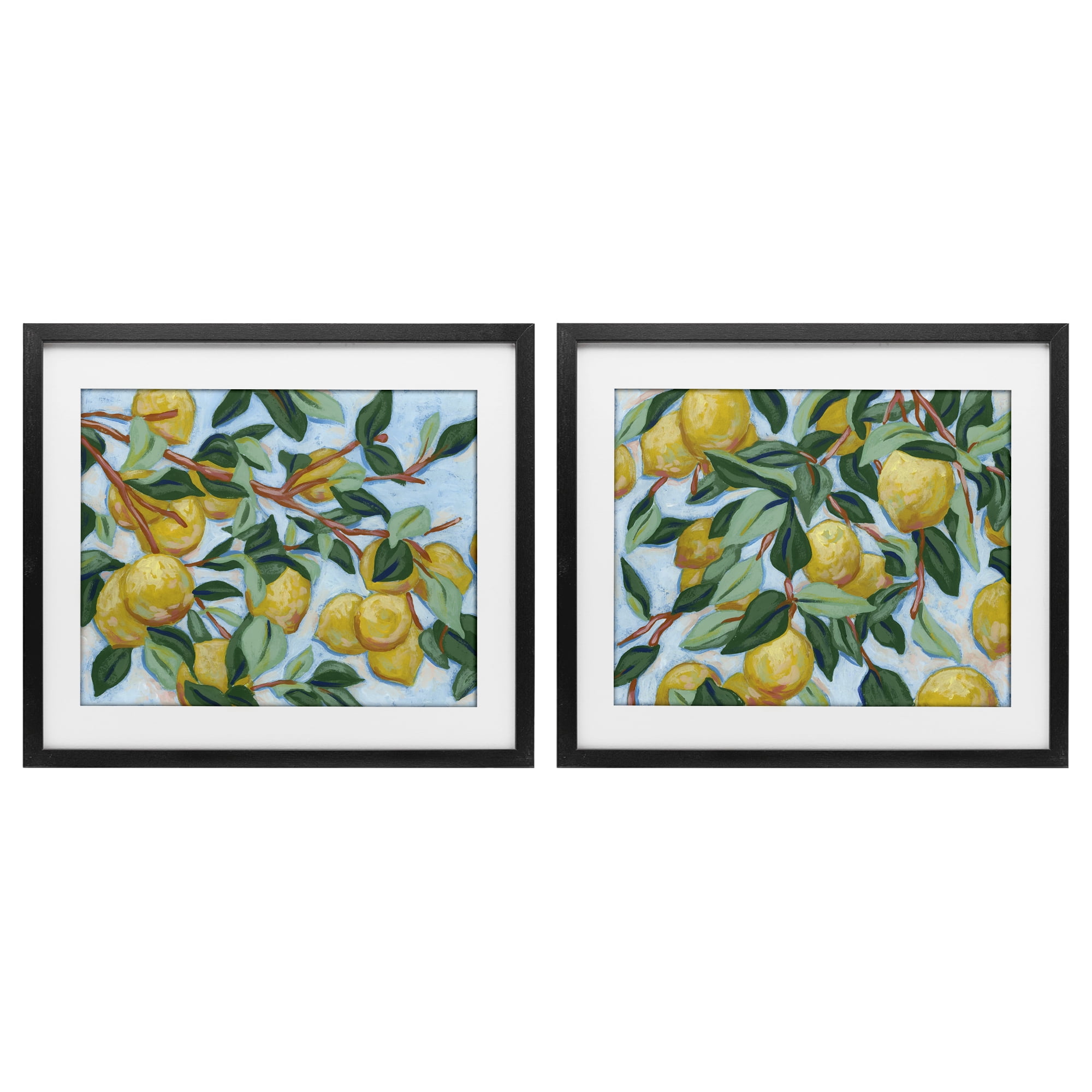 Stupell Industries Sunshine Lemon Tree 2 Piece Black Framed Print Under Glass Set, design by June Erica Vess