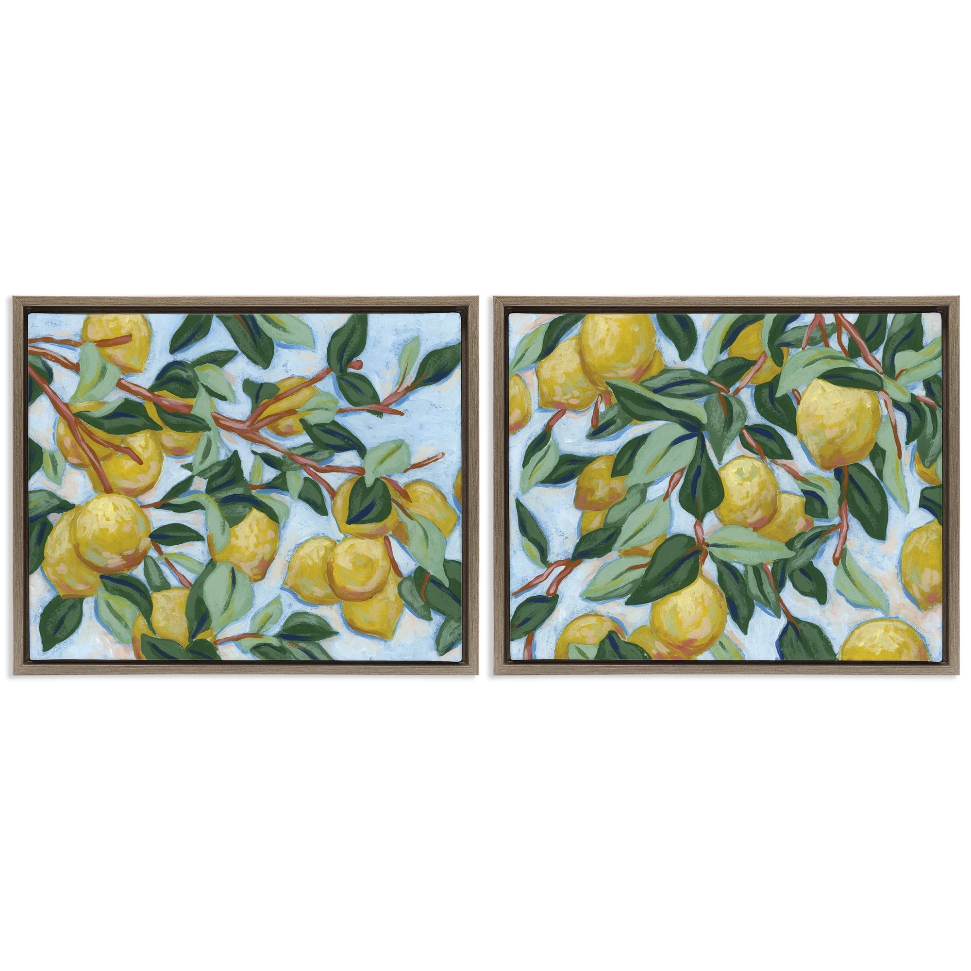 Stupell Industries Sunshine Lemon Tree 2 Piece Brown Framed Floater Canvas Set, design by June Erica Vess