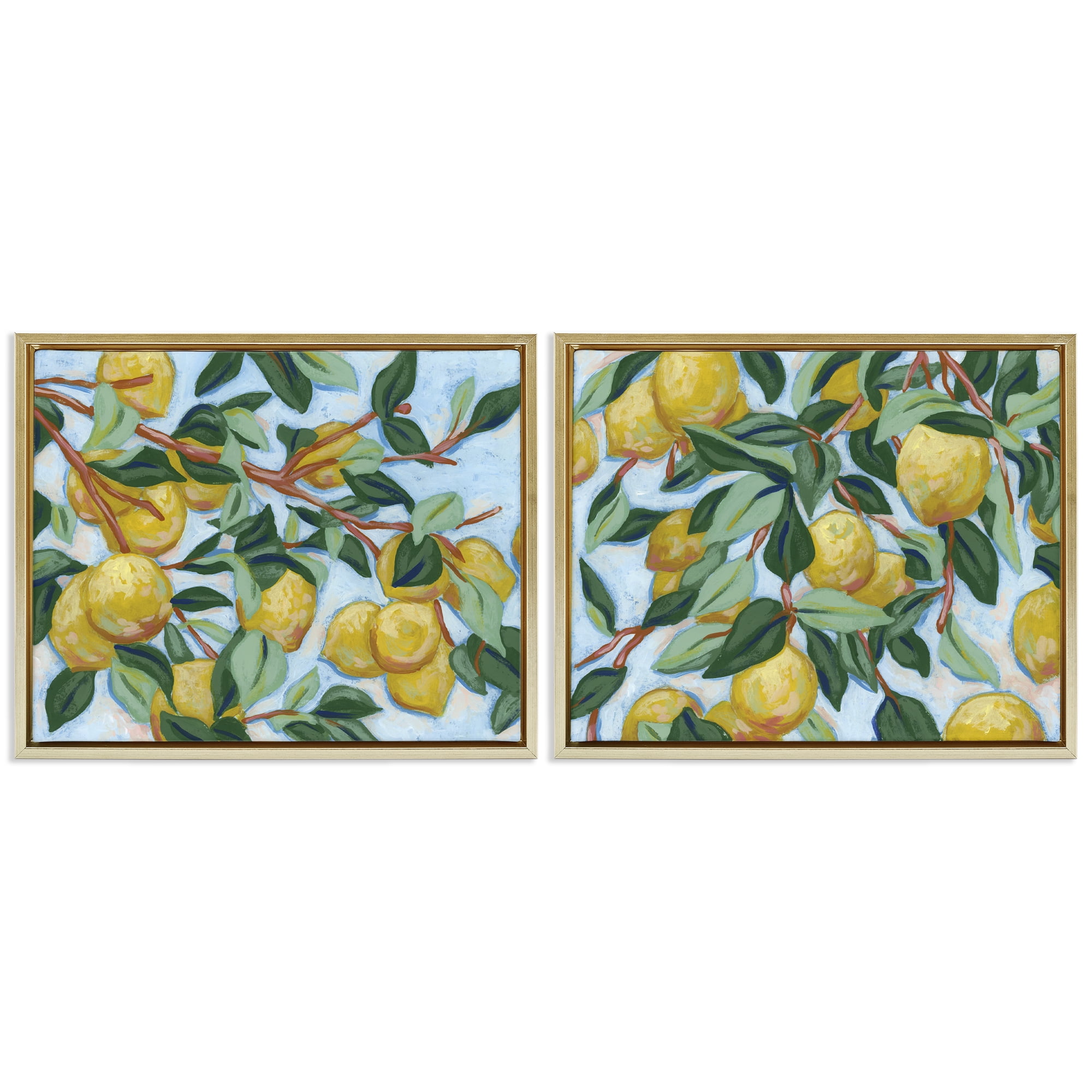 Stupell Industries Sunshine Lemon Tree 2 Piece Gold Framed Floater Canvas Set, design by June Erica Vess