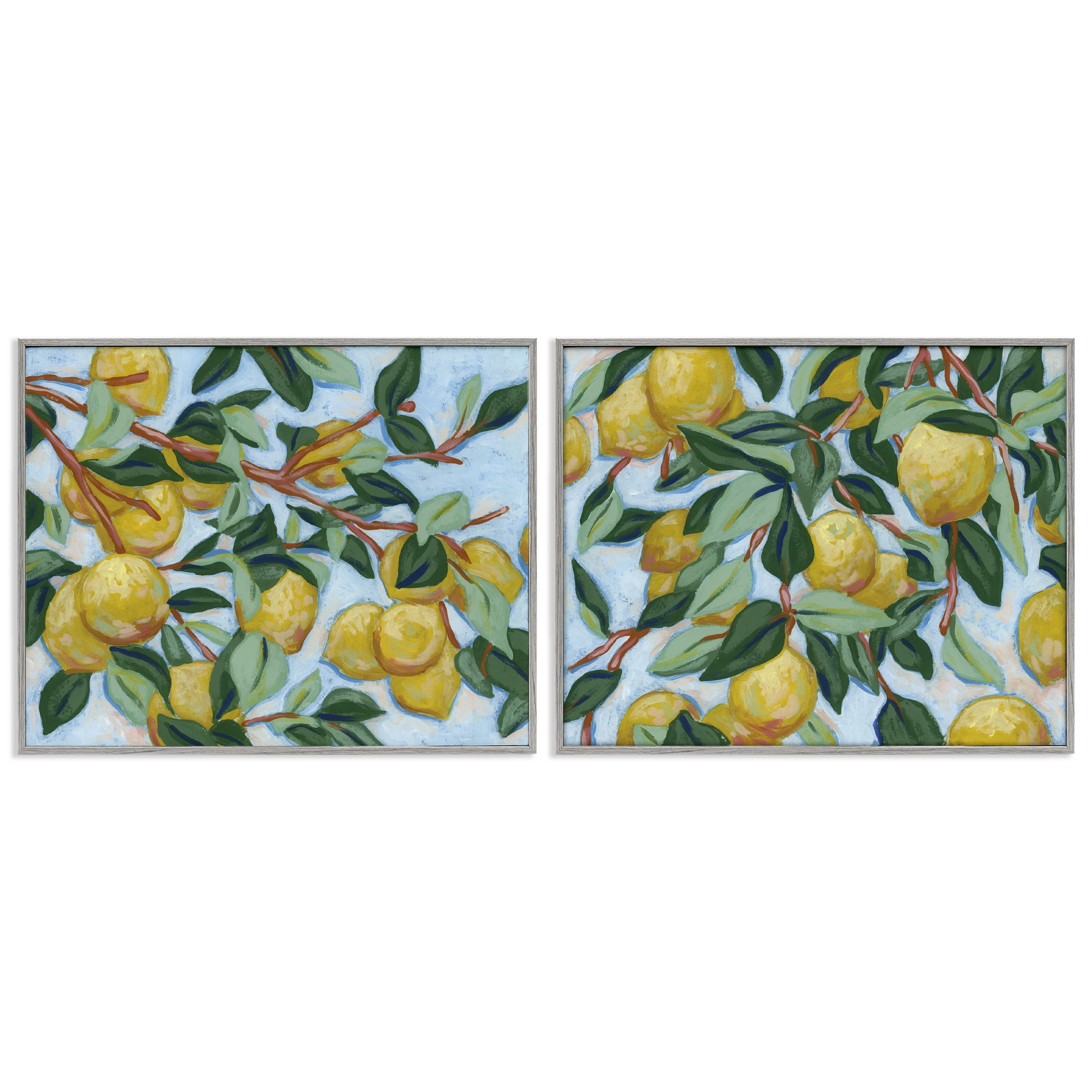 Stupell Industries Sunshine Lemon Tree 2 Piece Gray Framed Giclee Art Set, design by June Erica Vess