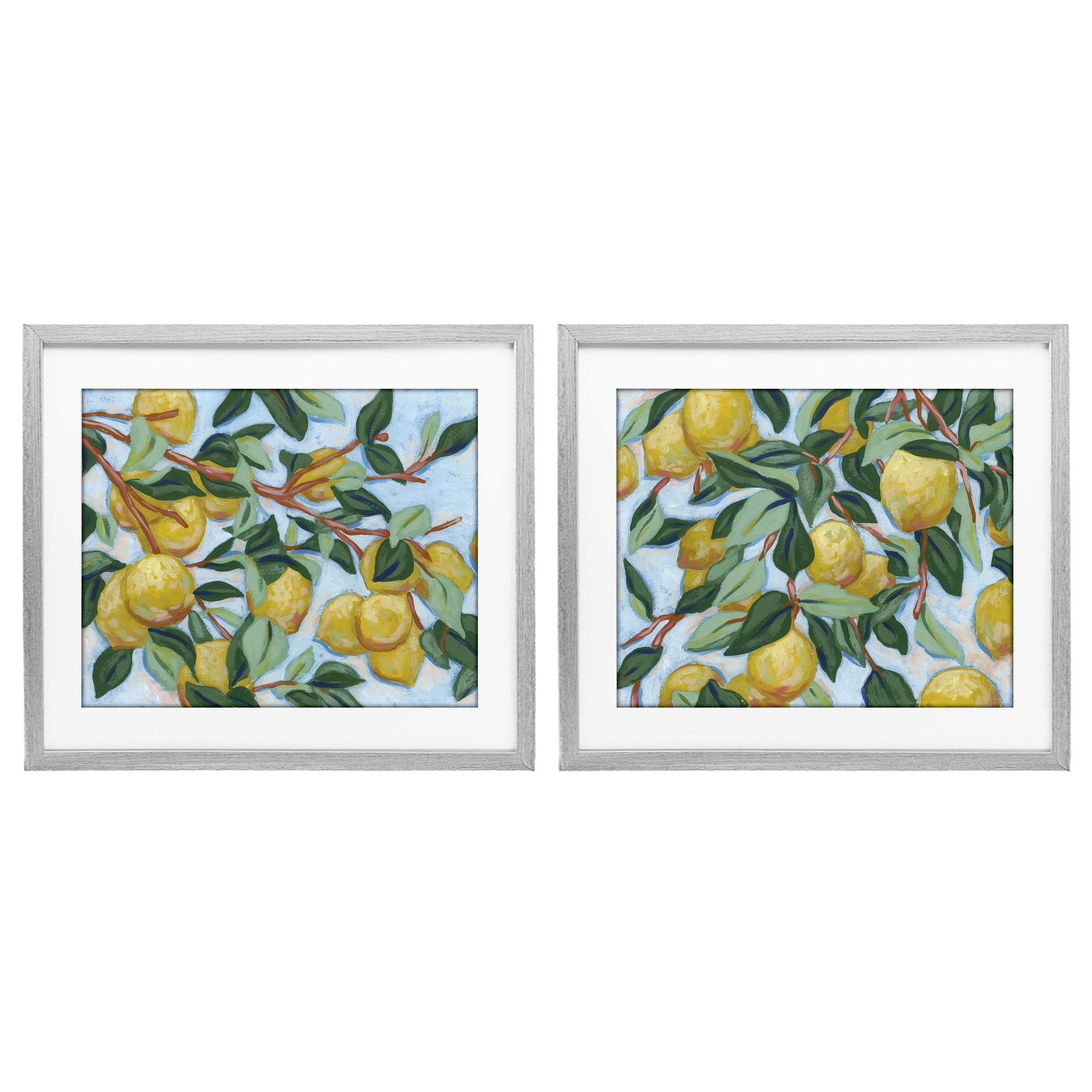 Stupell Industries Sunshine Lemon Tree 2 Piece Gray Framed Print Under Glass Set, design by June Erica Vess