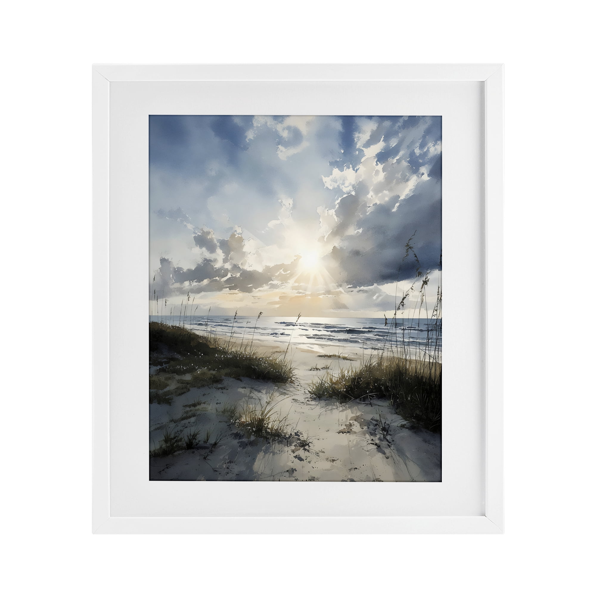 Stupell Industries Sunshine On The Beach White Framed Print Under Glass, design by Franklyn Gregory