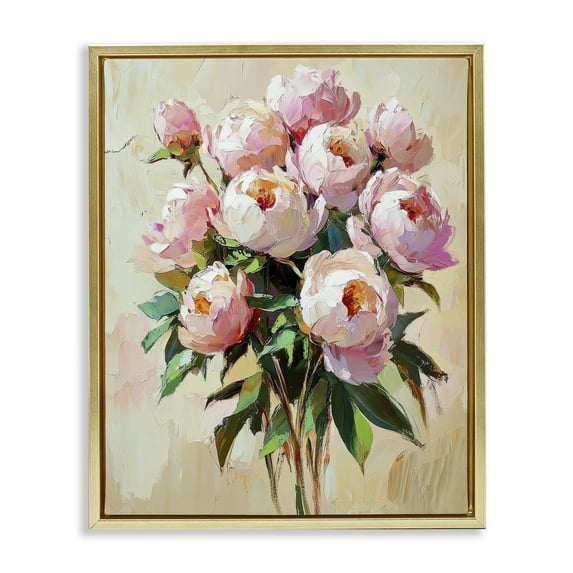 Stupell Industries Sunshine Peonies Bouquet Gold Framed Floater Canvas Wall Art design by Petal Prints Design, 21 x 17