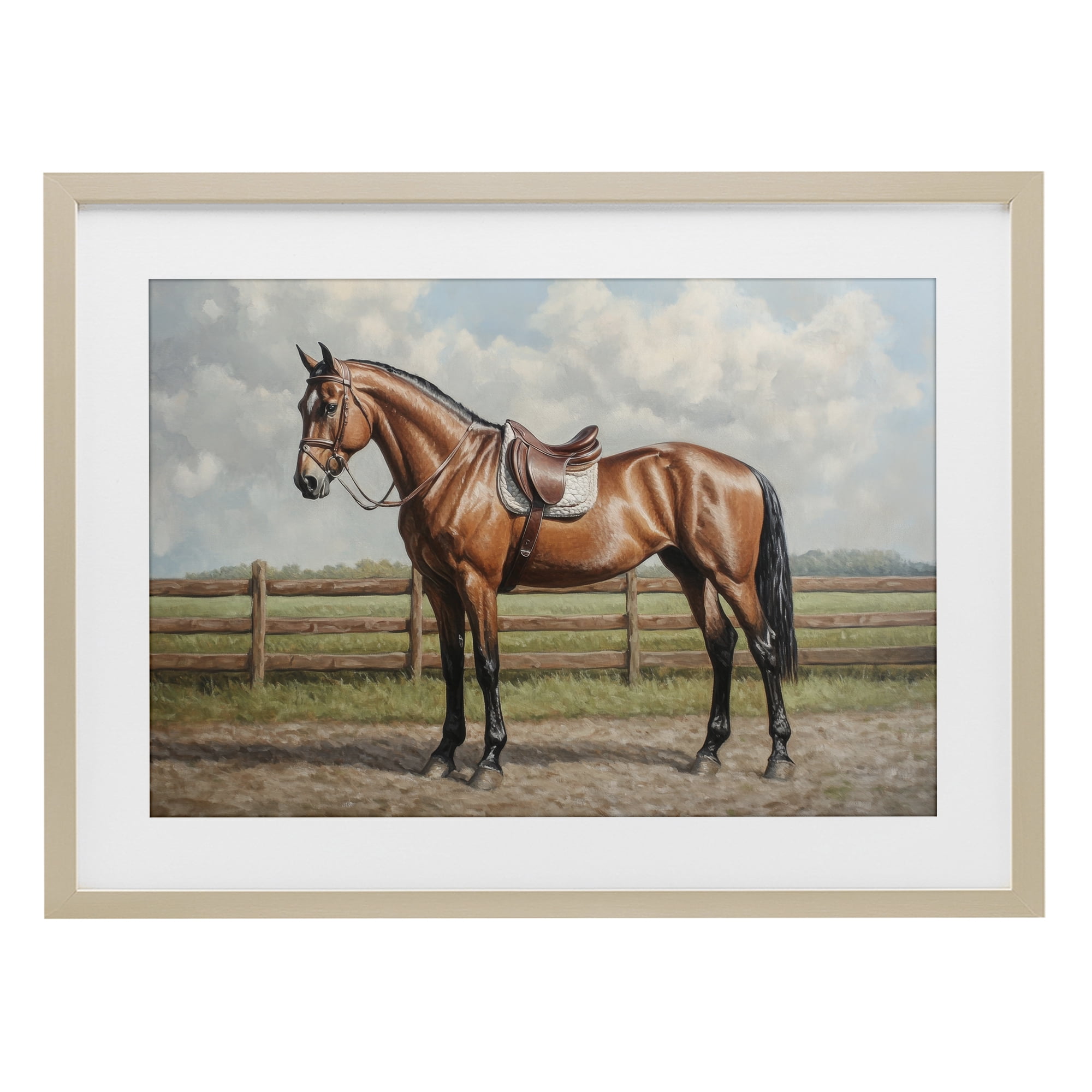 Stupell Industries Sunshine Pony on Farm Path Birch Framed Print Under Glass, design by Petal Prints Design