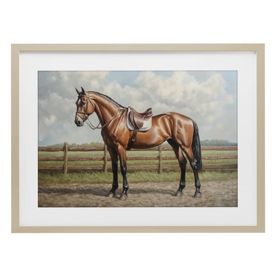 Stupell Industries Transitional Sunshine Pony on Farm Path Birch Framed Print Under Glass, 23 x 17, by Petals Prints Design