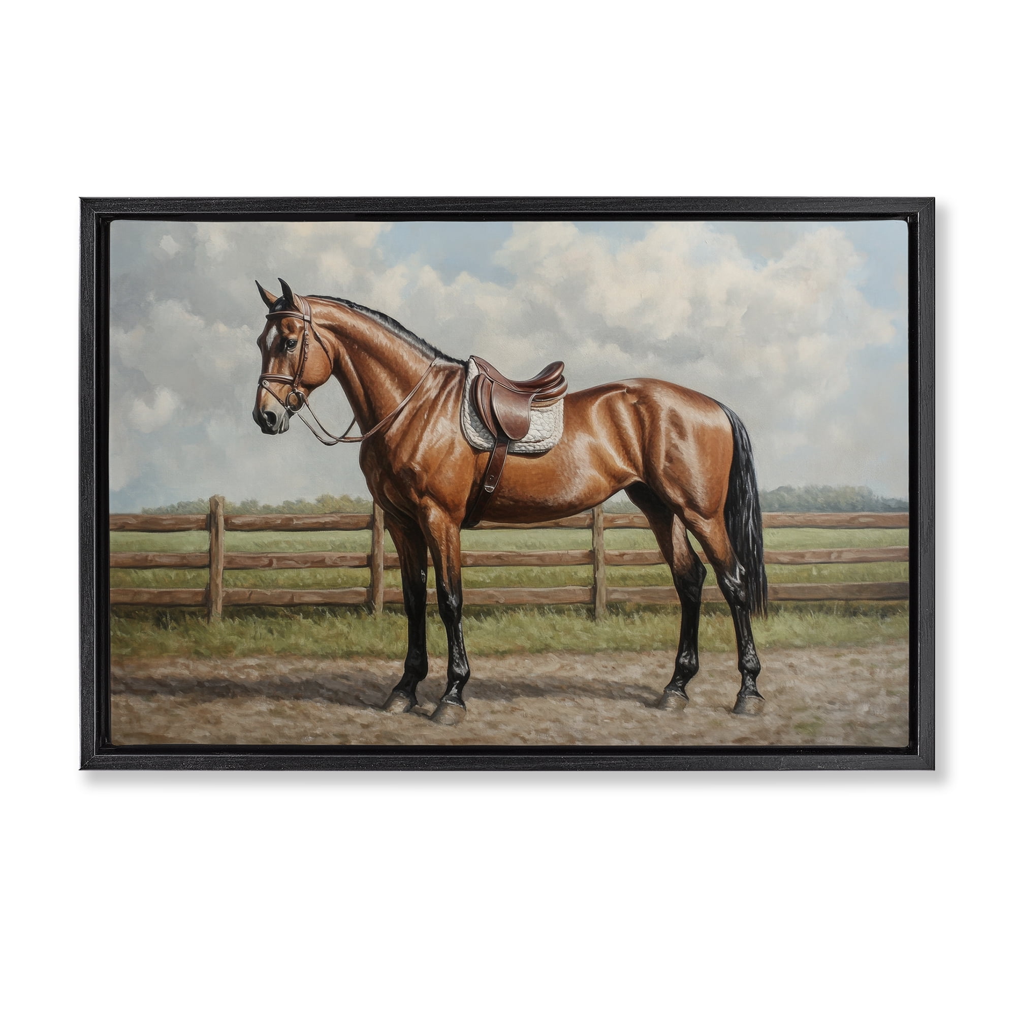 Stupell Industries Sunshine Pony on Farm Path Black Framed Floater Canvas Wall Art, design by Petal Prints Design