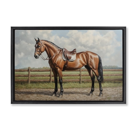 Stupell Industries Transitional Sunshine Pony on Farm Path Black Floating Frame Canvas Art, 31 x 21, by Petals Prints Design