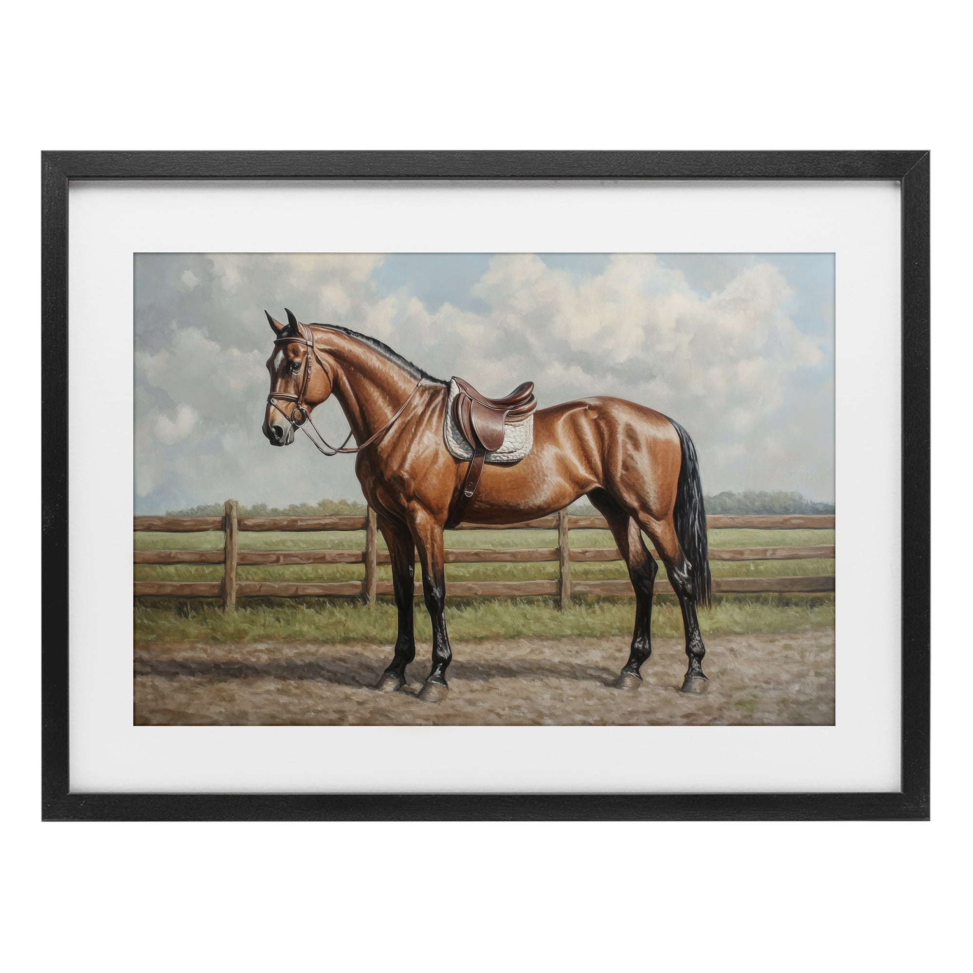 Stupell Industries Sunshine Pony on Farm Path Black Framed Print Under Glass, design by Petal Prints Design