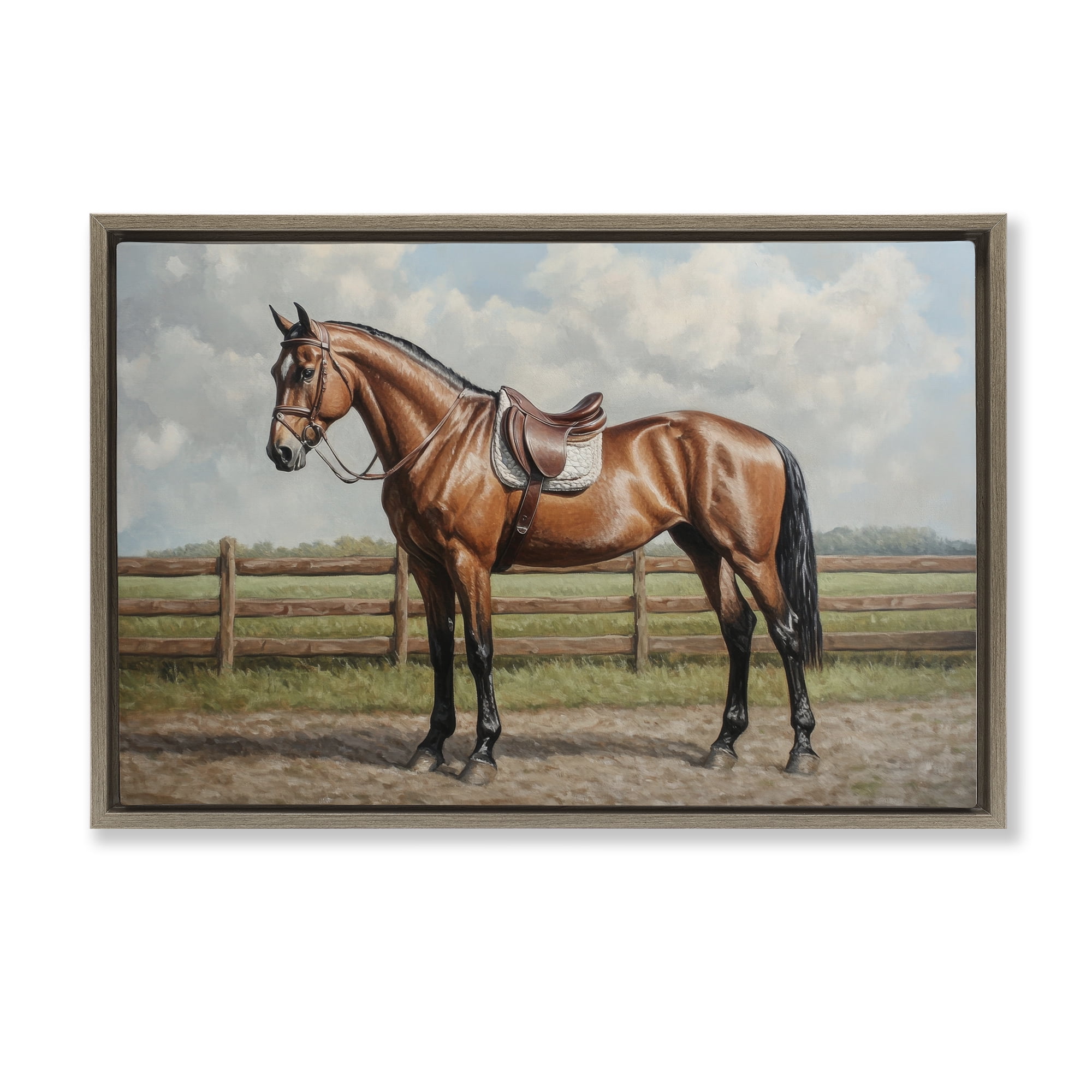 Stupell Industries Sunshine Pony on Farm Path Brown Framed Floater Canvas Wall Art, design by Petal Prints Design
