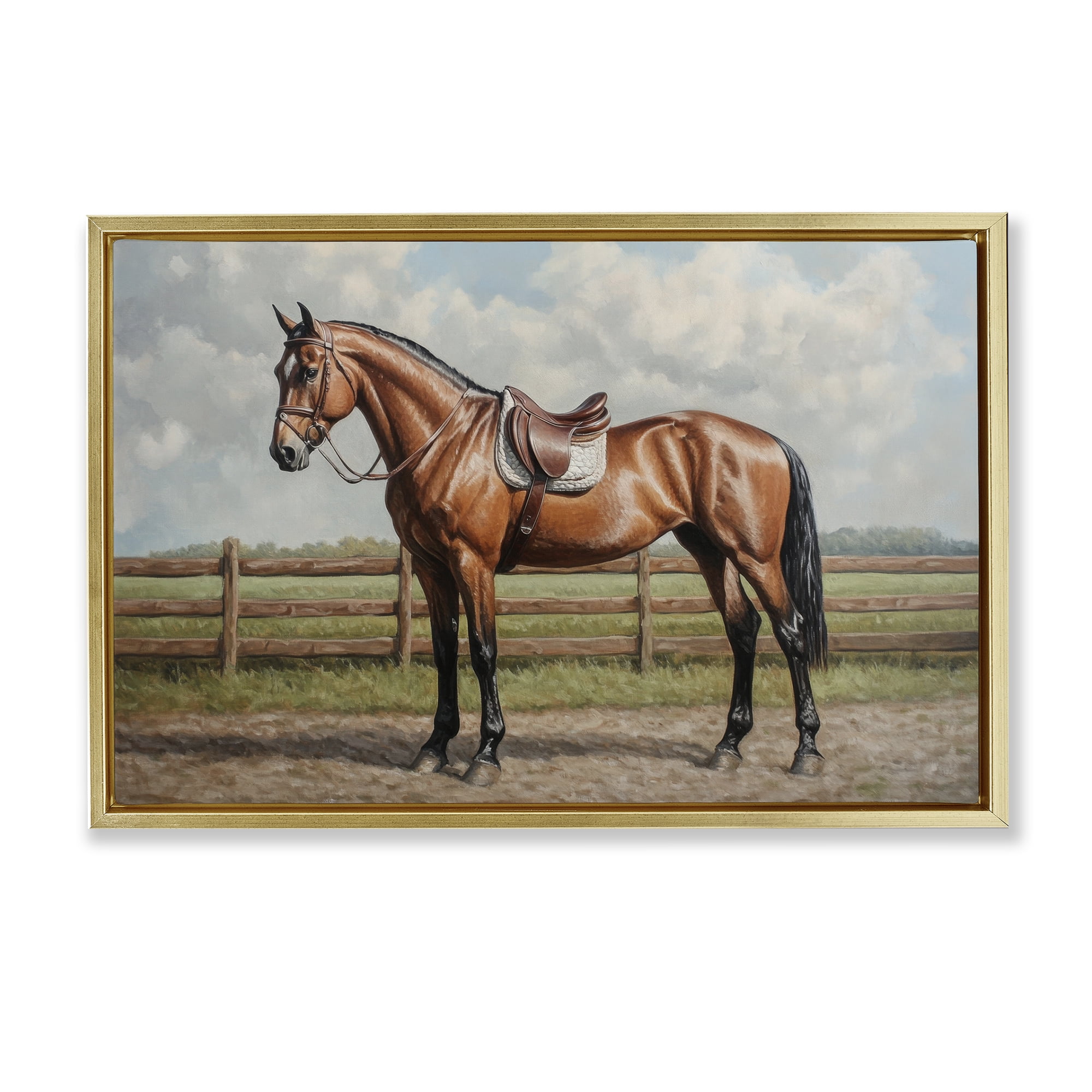 Stupell Industries Sunshine Pony on Farm Path Gold Framed Floater Canvas Wall Art, design by Petal Prints Design