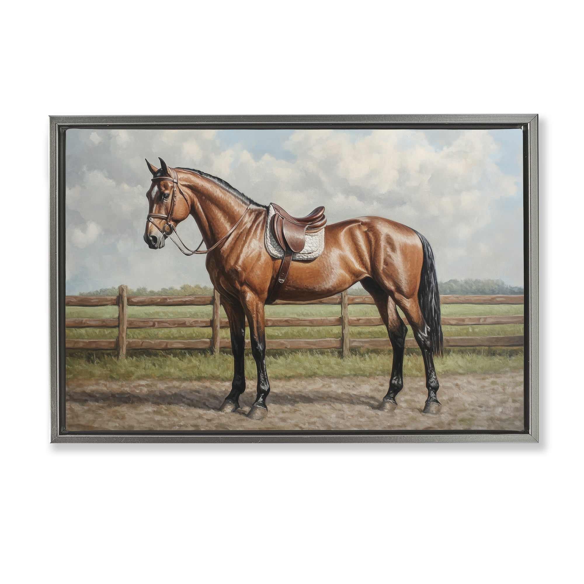 Stupell Industries Sunshine Pony on Farm Path Gray Framed Floater Canvas Wall Art, design by Petal Prints Design