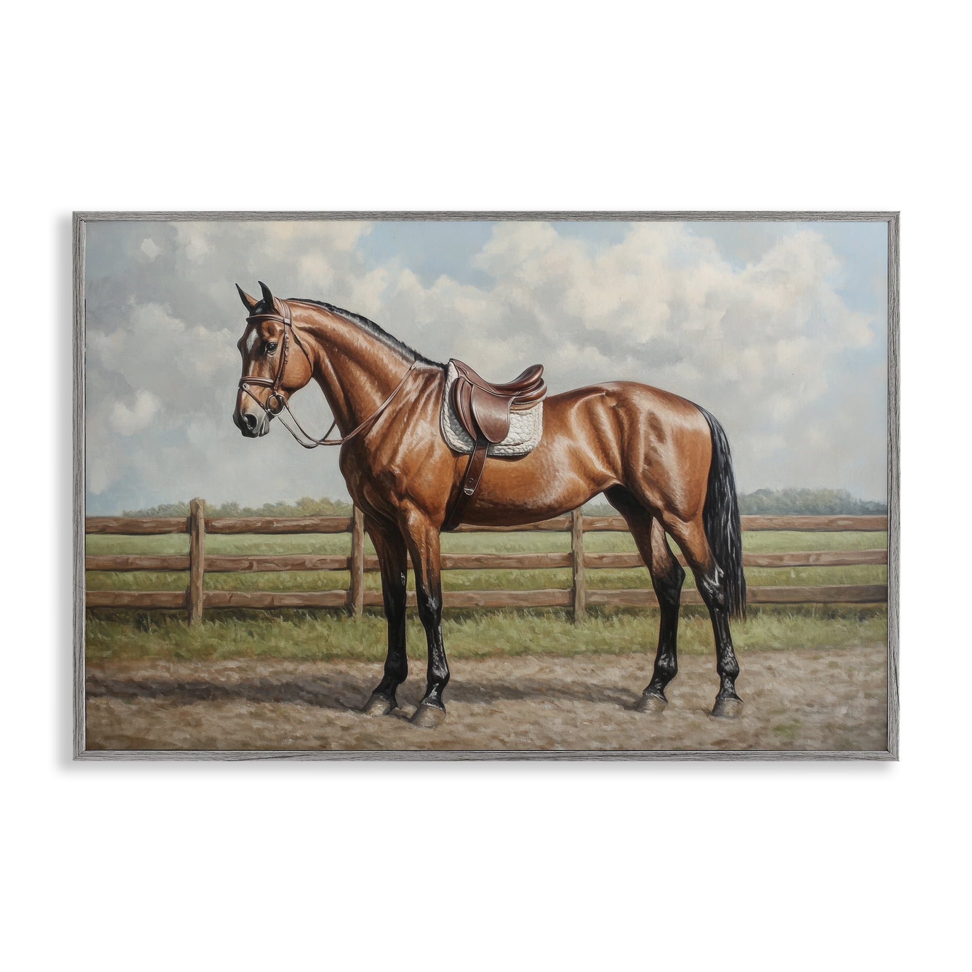 Stupell Industries Sunshine Pony on Farm Path Gray Framed Giclee Art, design by Petal Prints Design