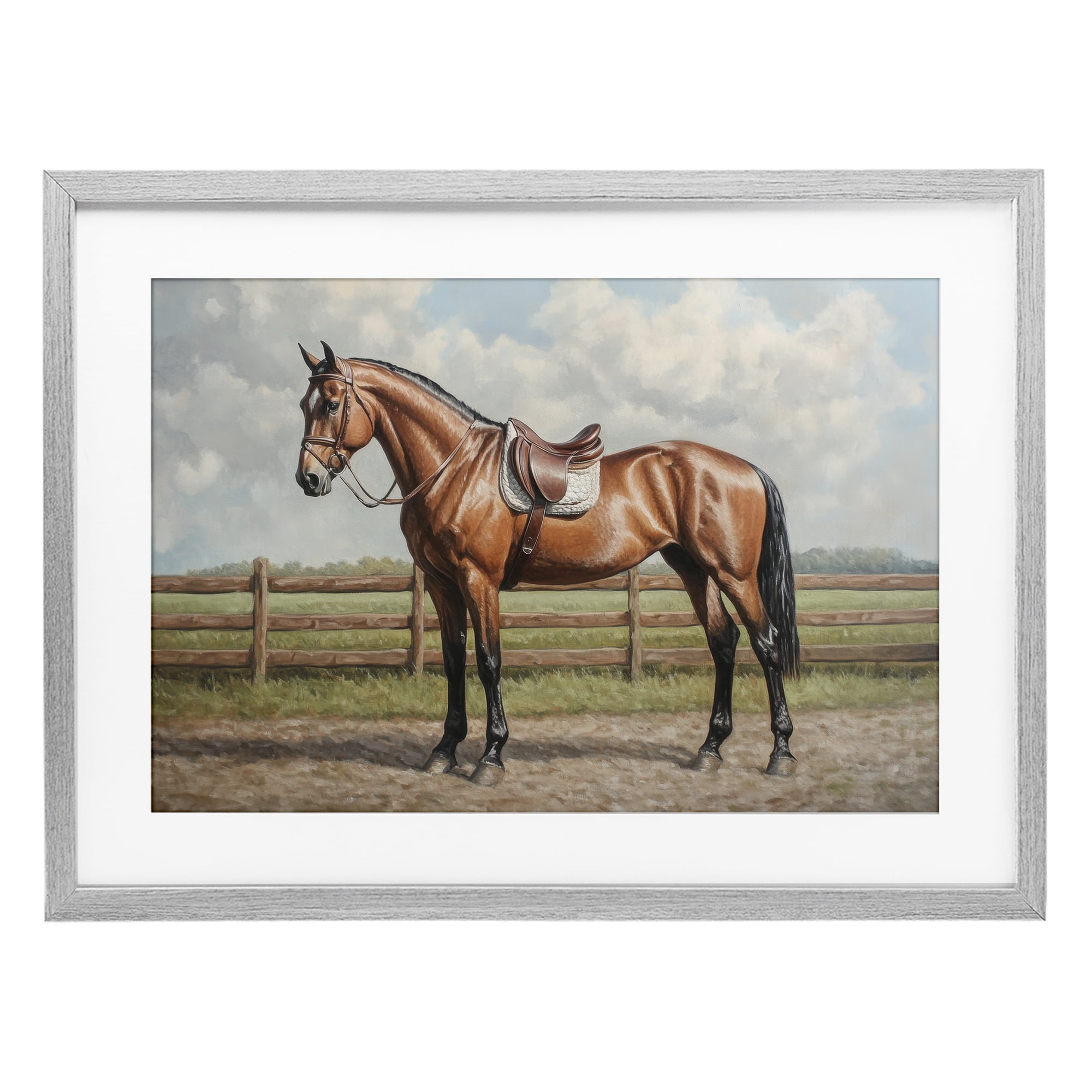 Stupell Industries Sunshine Pony on Farm Path Gray Framed Print Under Glass, design by Petal Prints Design