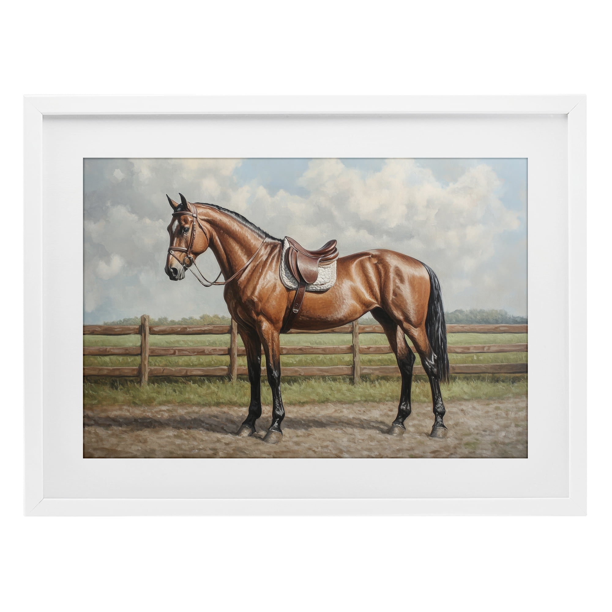 Stupell Industries Sunshine Pony on Farm Path White Framed Print Under Glass, design by Petal Prints Design