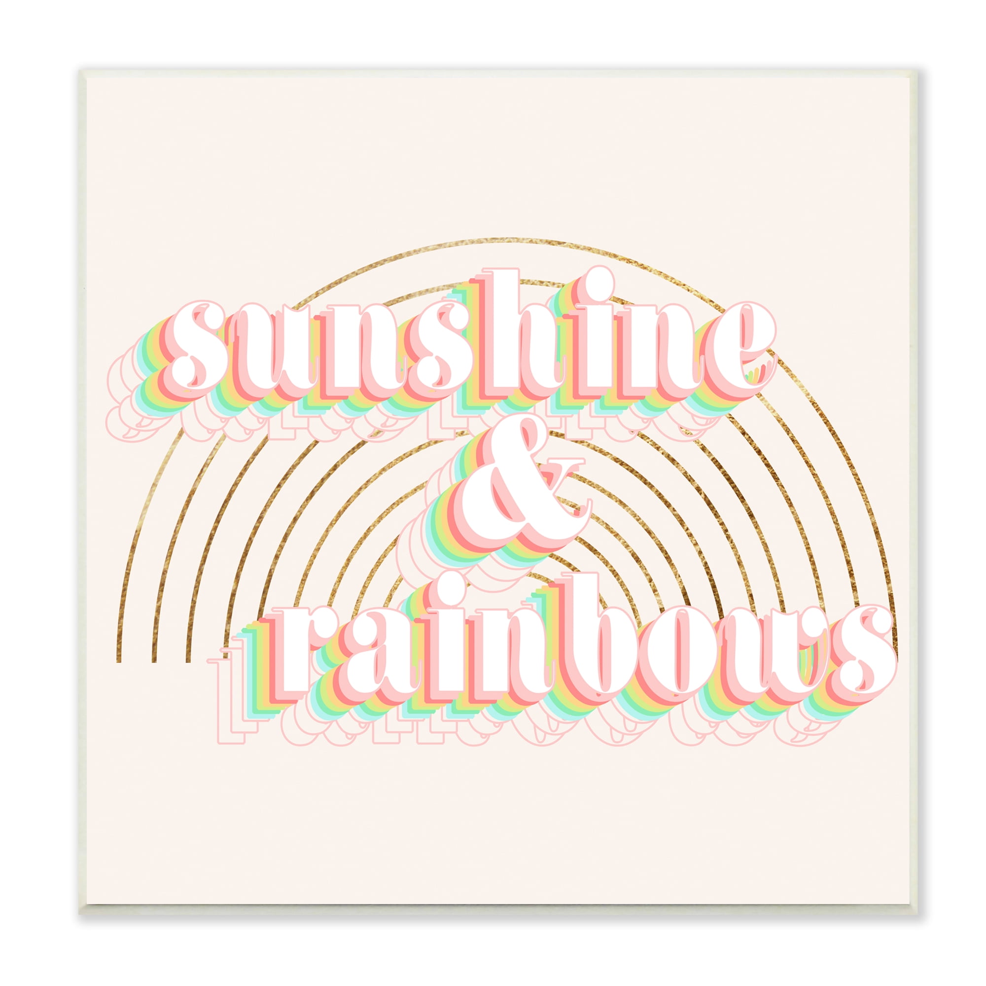 Stupell Industries Sunshine and Rainbows Retro Typography Pop Round Arches Typography Painting Unframed Art Print Wall Art, 12 x 12
