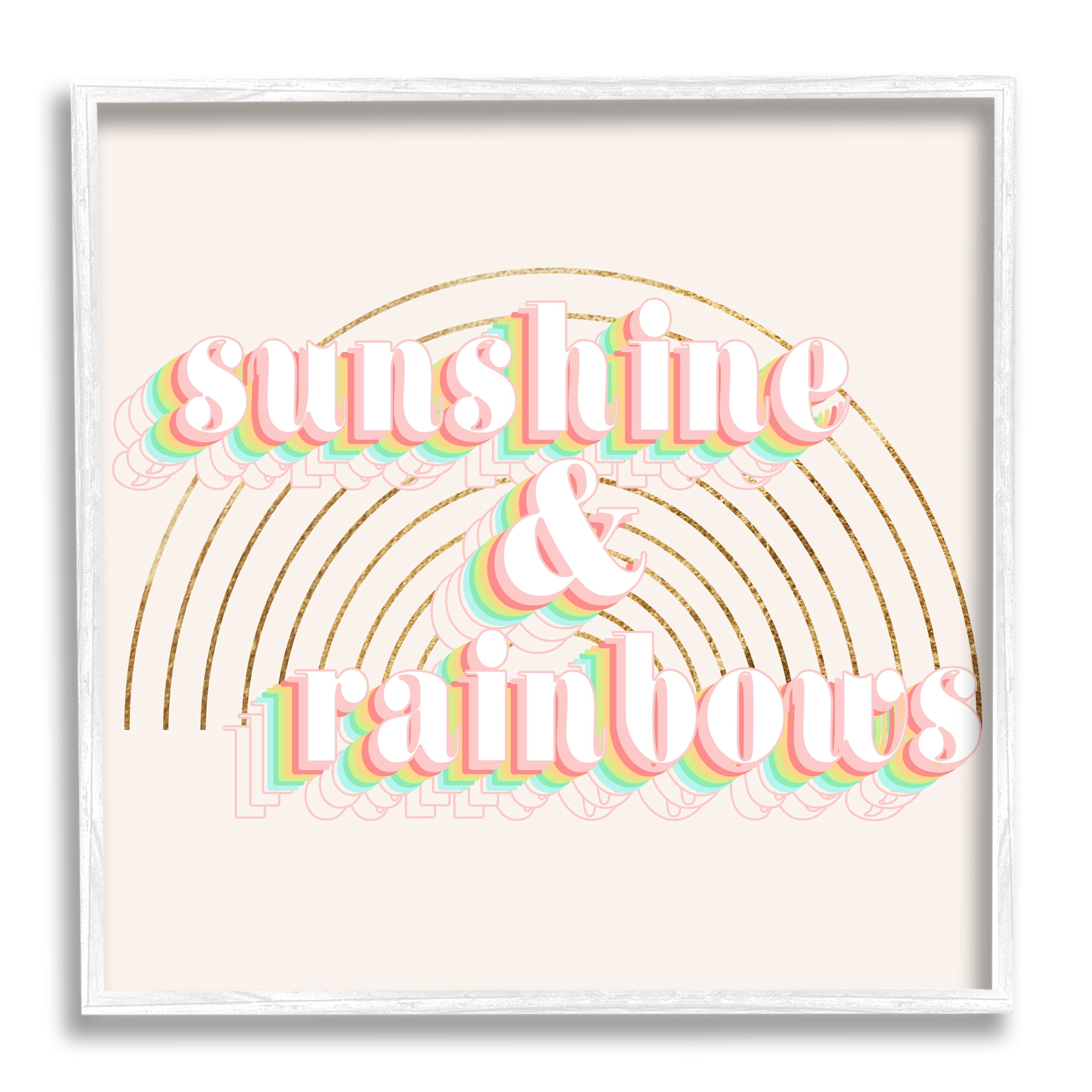 Stupell Industries Sunshine and Rainbows Retro Typography Pop Round Arches Typography Painting White Framed Art Print Wall Art, 12 x 12