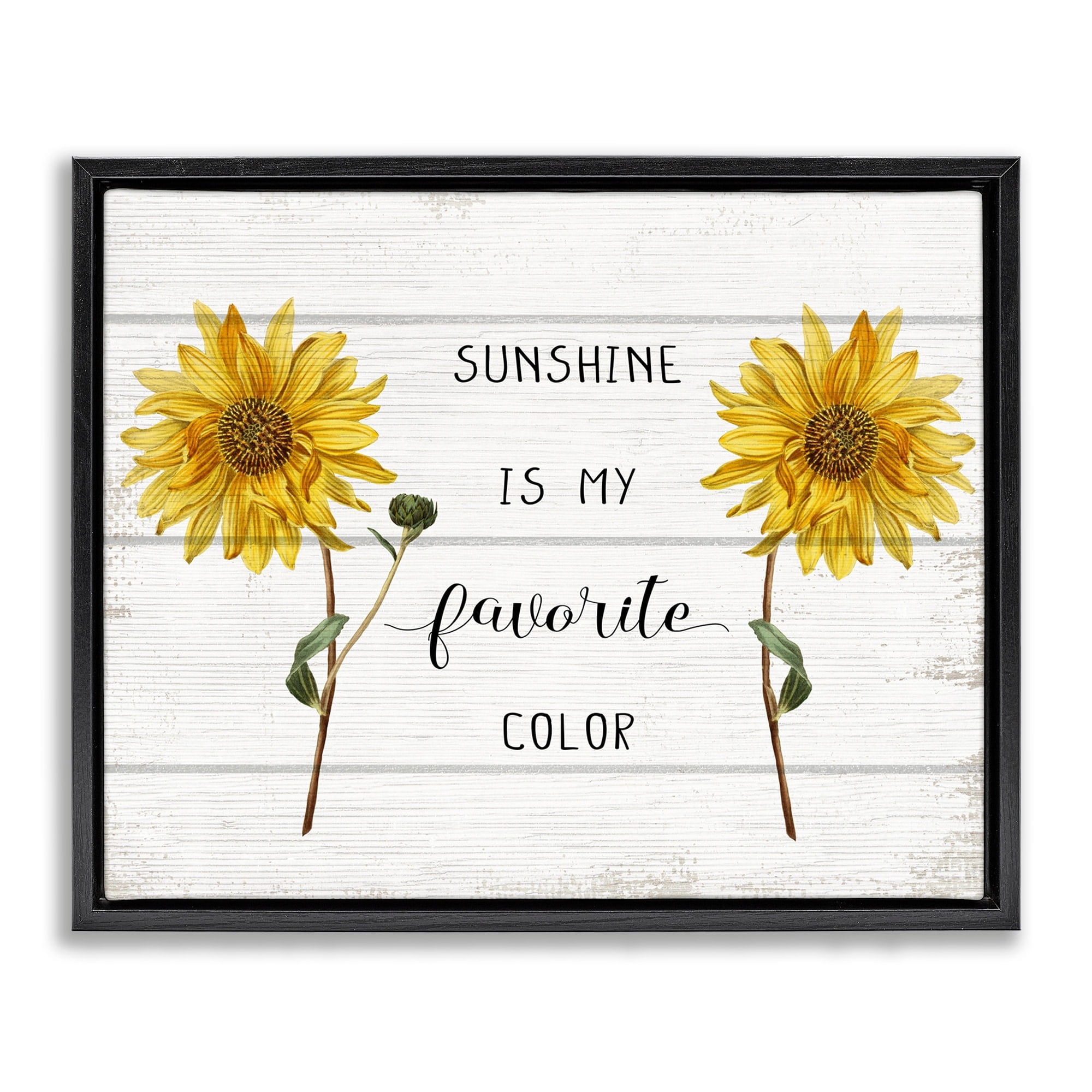 Stupell Industries Sunshine is My Favorite Color with Sunflower Accents Jet Black Framed Floating Canvas Wall Art, 24x30, by Daphne Polselli