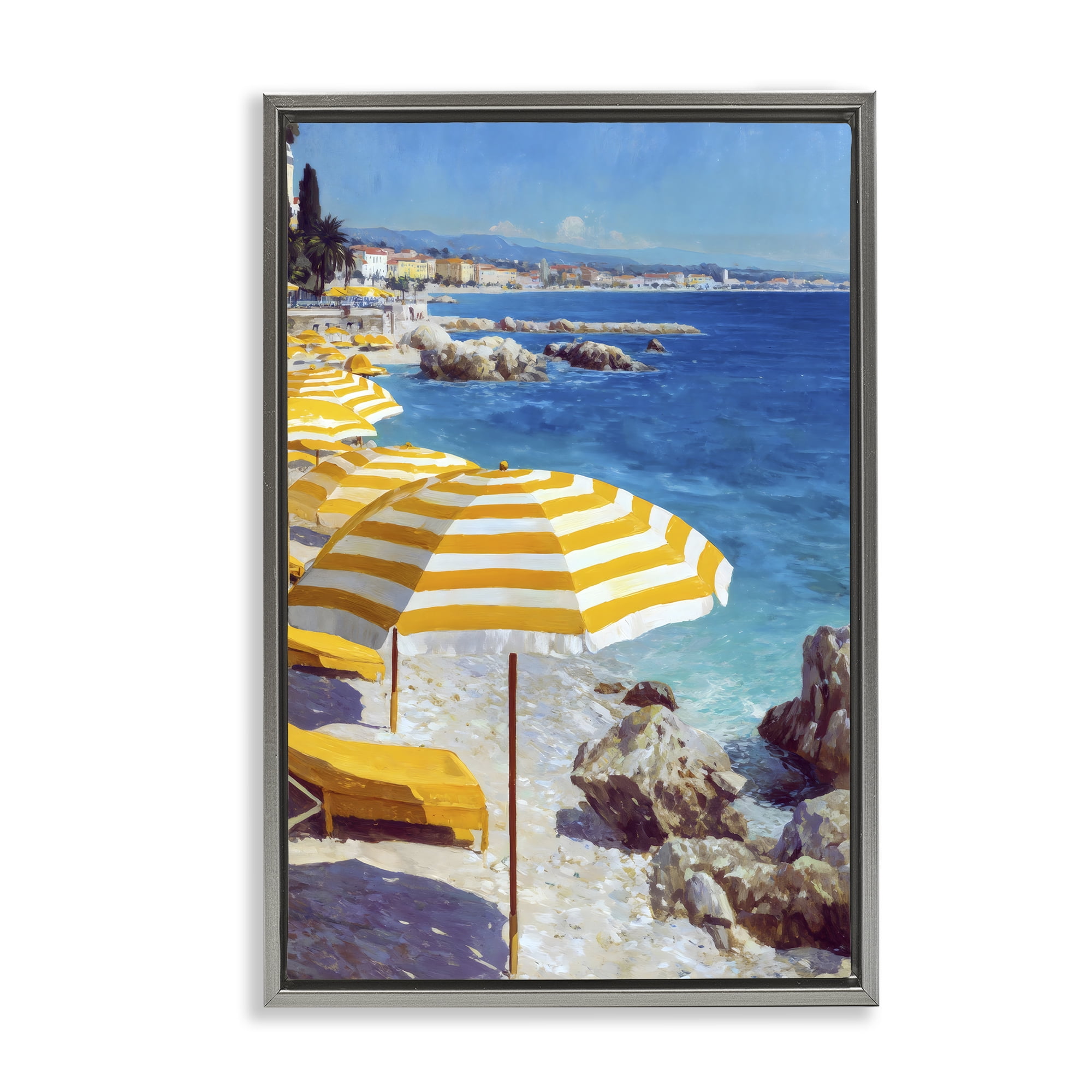 Stupell Industries Sunshine on the Shore Gray Framed Floater Canvas Wall Art, design by Petal Prints Design