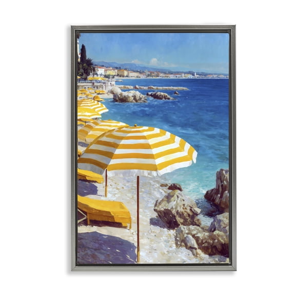 Stupell Industries Coastal Sunshine on the Shore Gray Floating Frame Canvas Art, 21 x 31, by Petals Prints Design