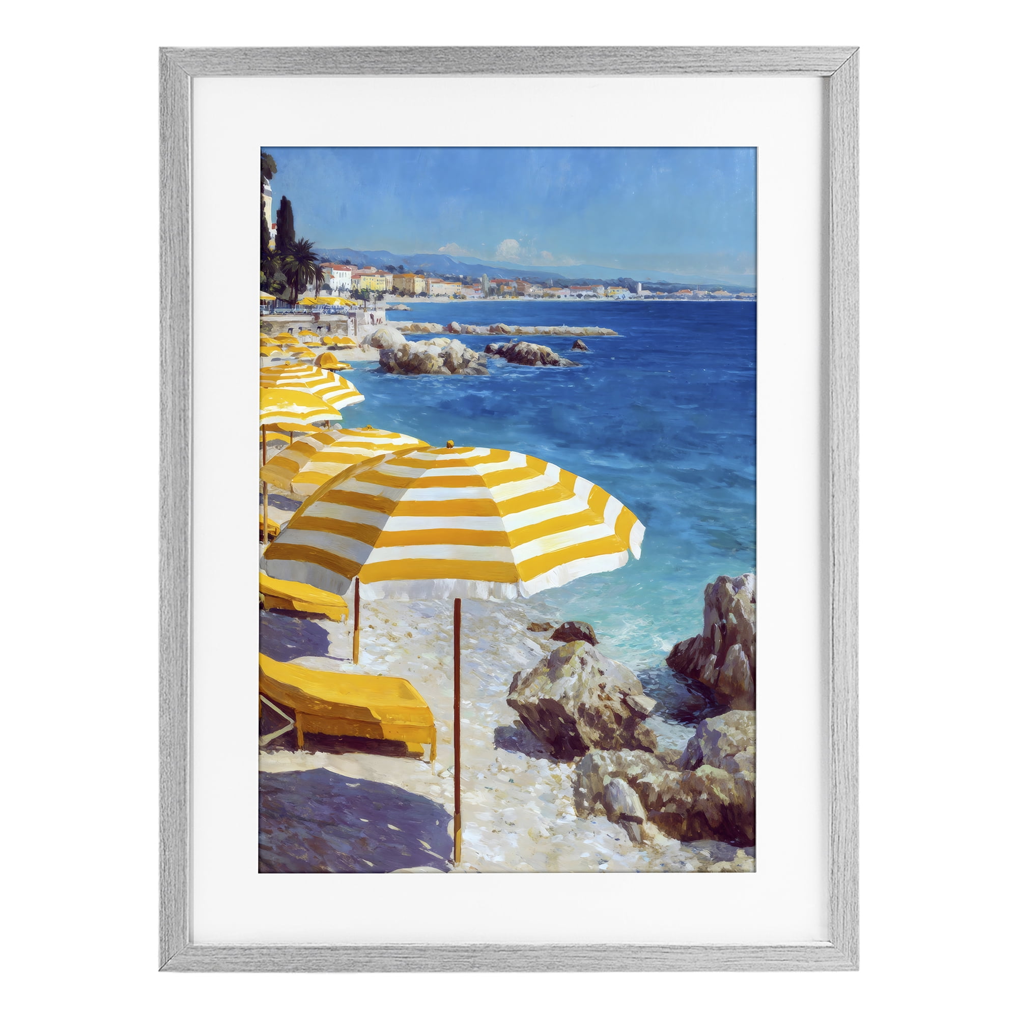 Stupell Industries Sunshine on the Shore Gray Framed Print Under Glass, design by Petal Prints Design