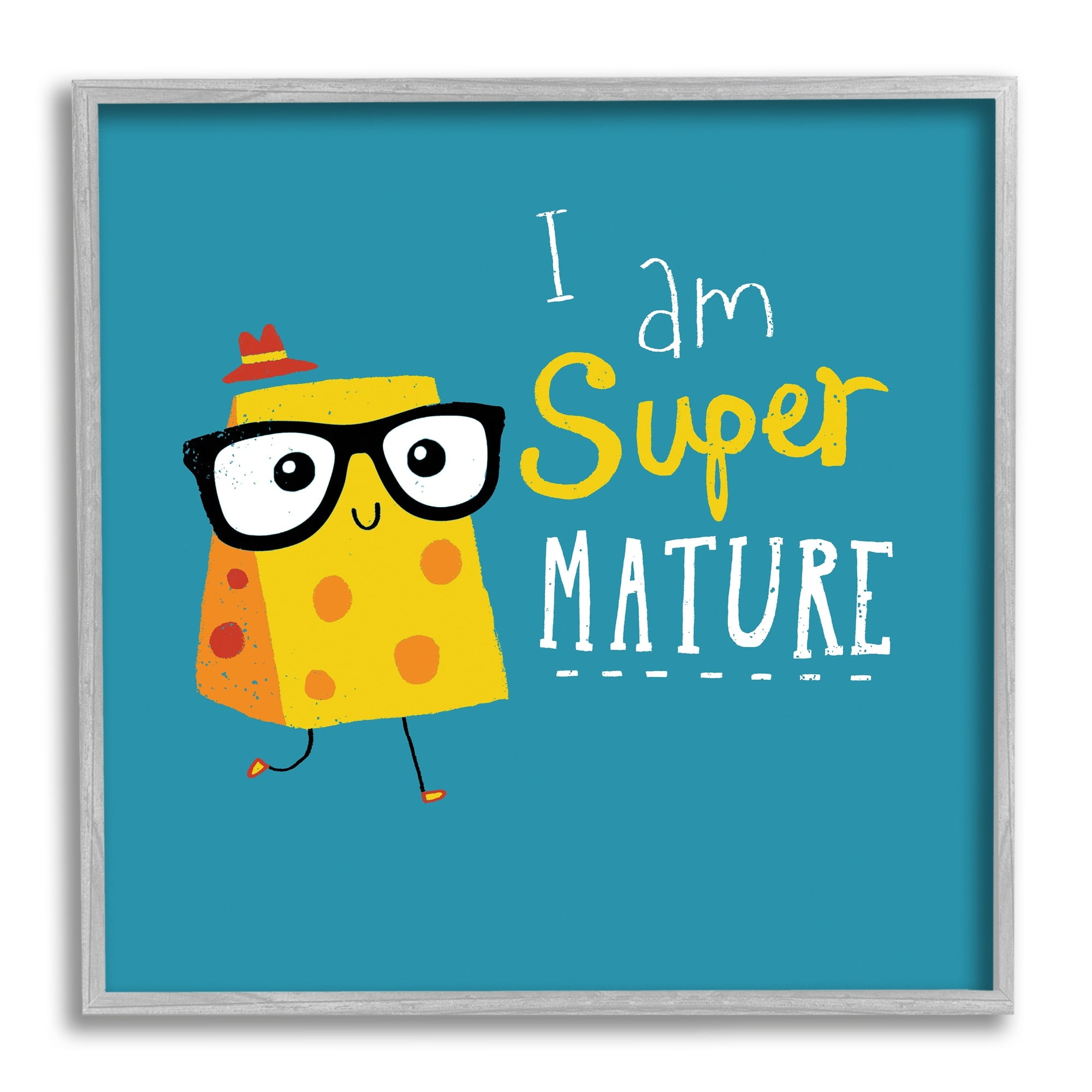 Stupell Industries Super Mature Swiss Cheese Humor Phrase Typography Framed Wall Art, 17 x 17, Design by Michael Buxton