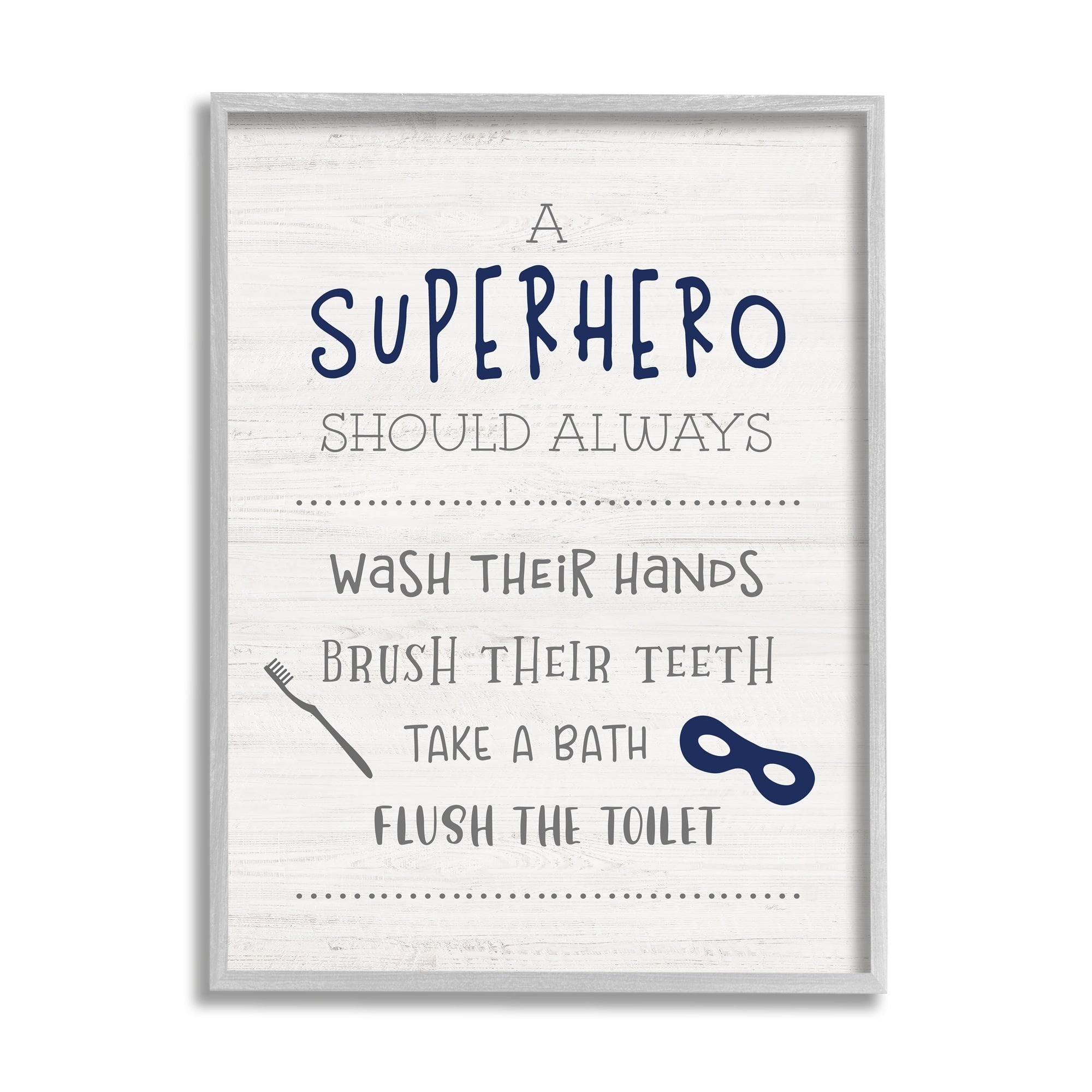 Stupell Industries Superhero Bathroom Rules Good Hygiene Phrases Blue Mask, 24 x 30, Design by Natalie Carpentieri